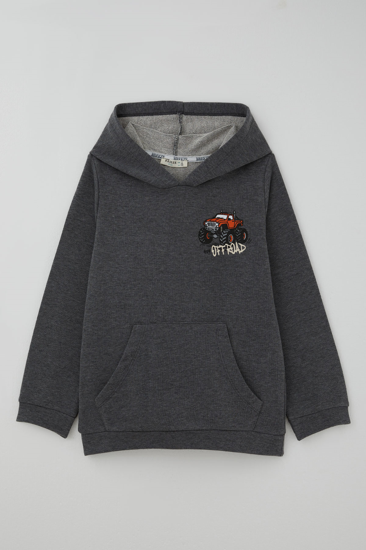Breeze Erkek Çocuk Sweatshirt Macera Temalı Arazi Aracı Sırt Baskı Detaylı Koyu Gri Melanj (4-8 Yaş)