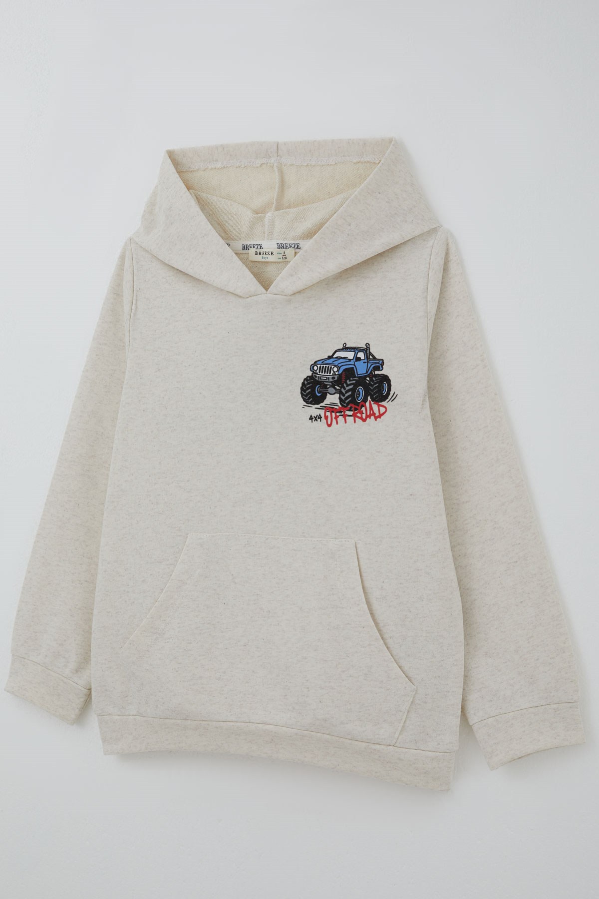 Breeze Erkek Çocuk Sweatshirt Macera Temalı Arazi Aracı Sırt Baskı Detaylı Bej Melanj (4-8 Yaş)