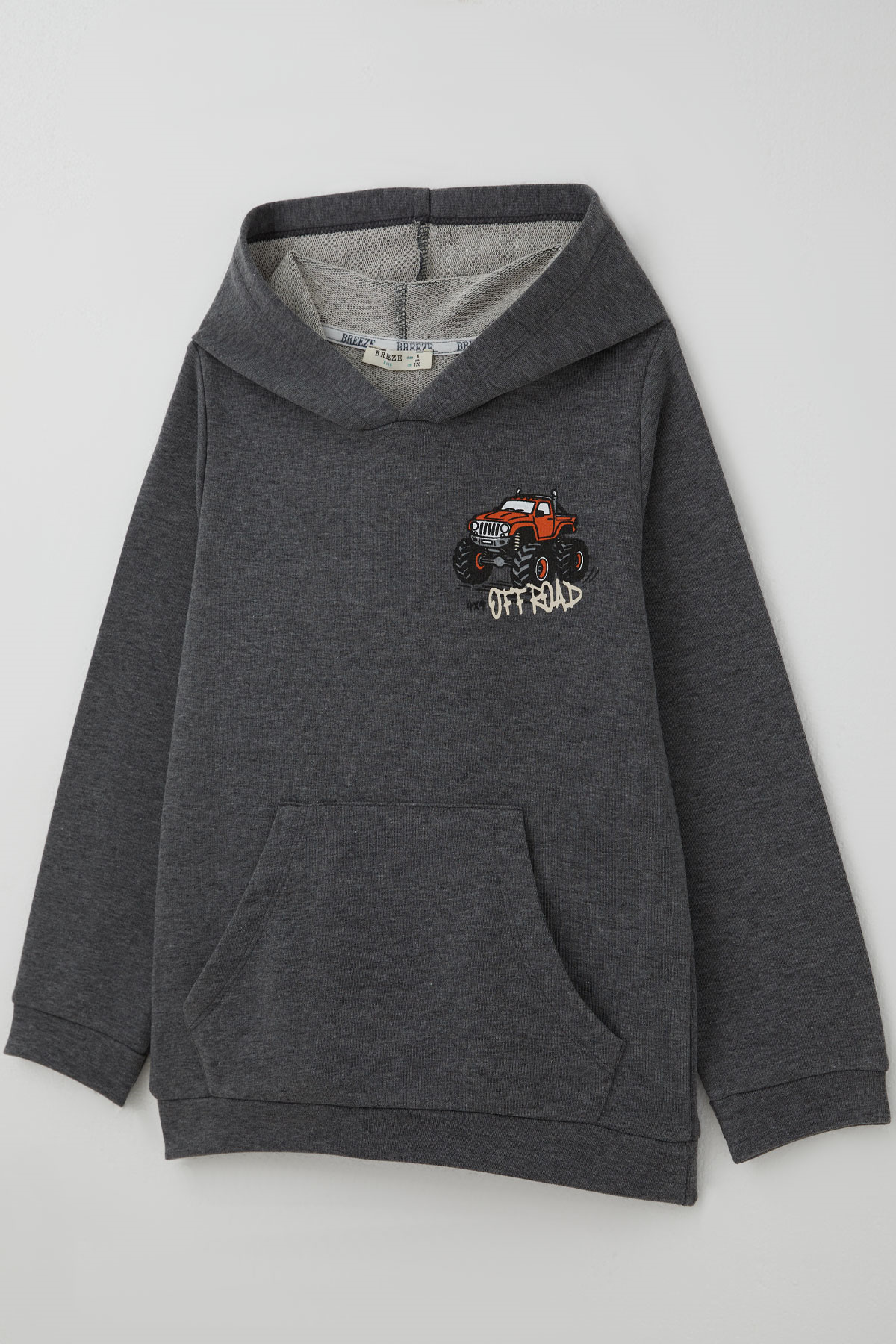 Breeze Erkek Çocuk Sweatshirt Macera Temalı Arazi Aracı Sırt Baskı Detaylı Koyu Gri Melanj (4-8 Yaş)