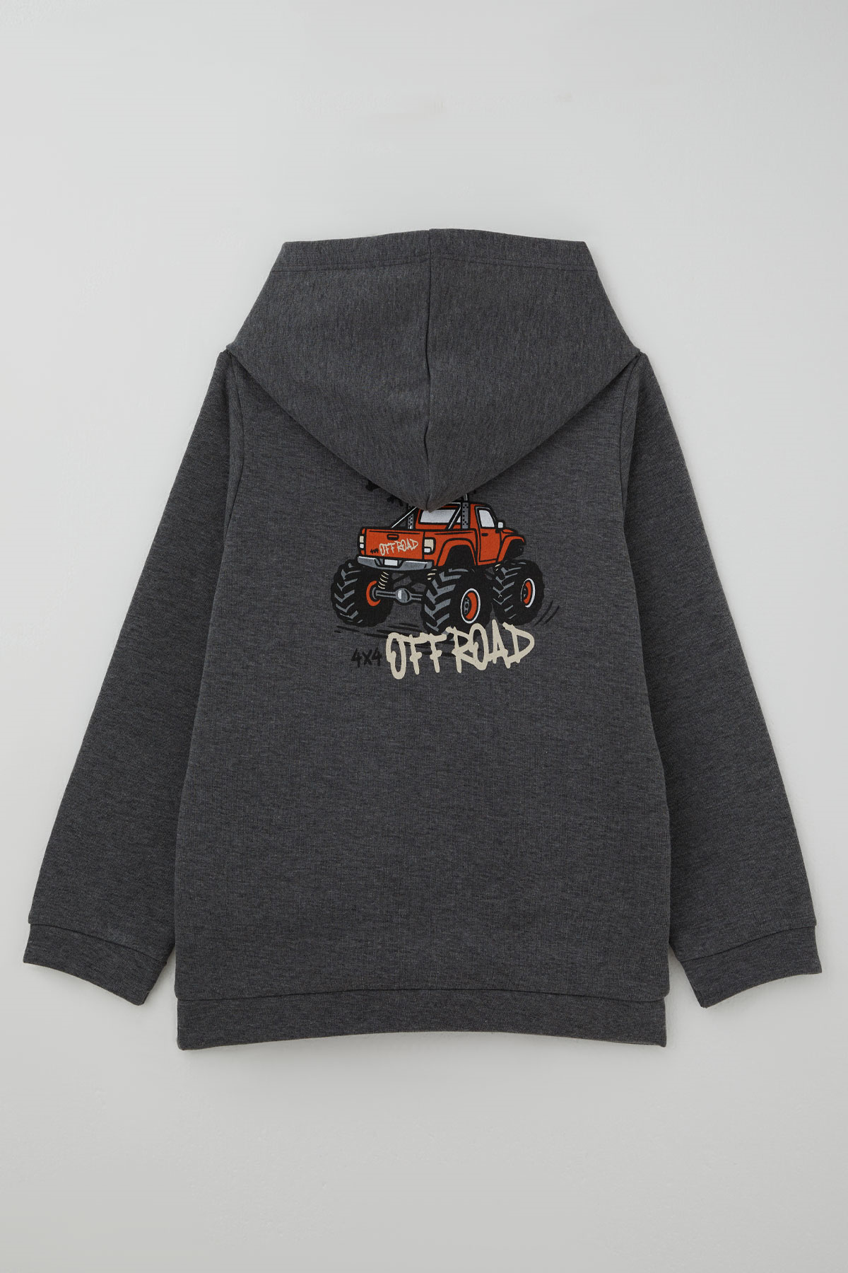 Breeze Erkek Çocuk Sweatshirt Macera Temalı Arazi Aracı Sırt Baskı Detaylı Koyu Gri Melanj (4-8 Yaş)
