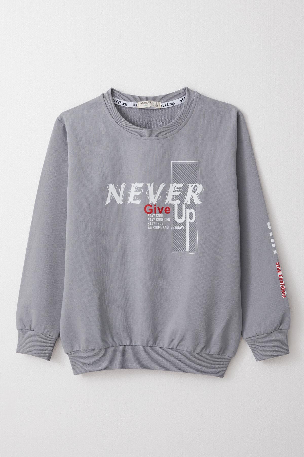 Breeze Erkek Çocuk Sweatshirt Motivasyon Temalı Gri (8-12 Yaş)