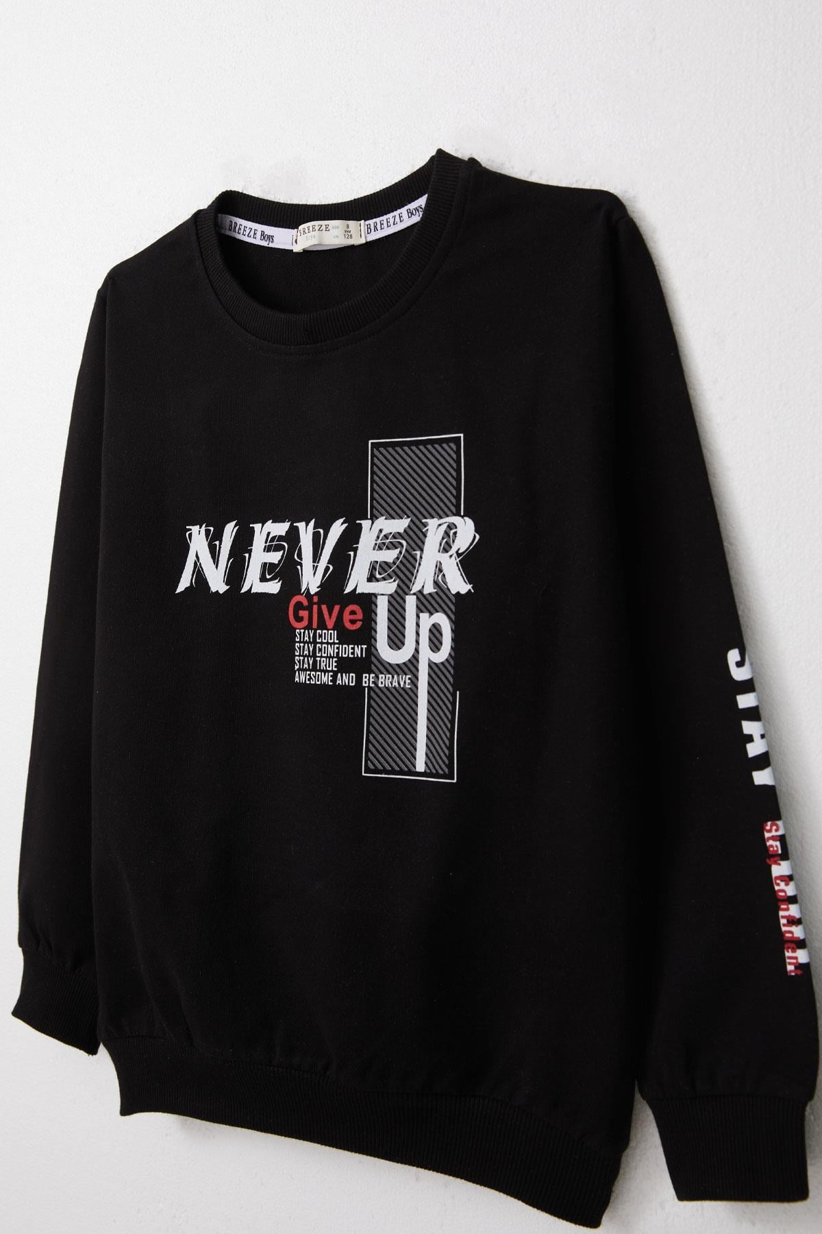 Breeze Erkek Çocuk Sweatshirt Motivasyon Temalı Siyah (8-12 Yaş)
