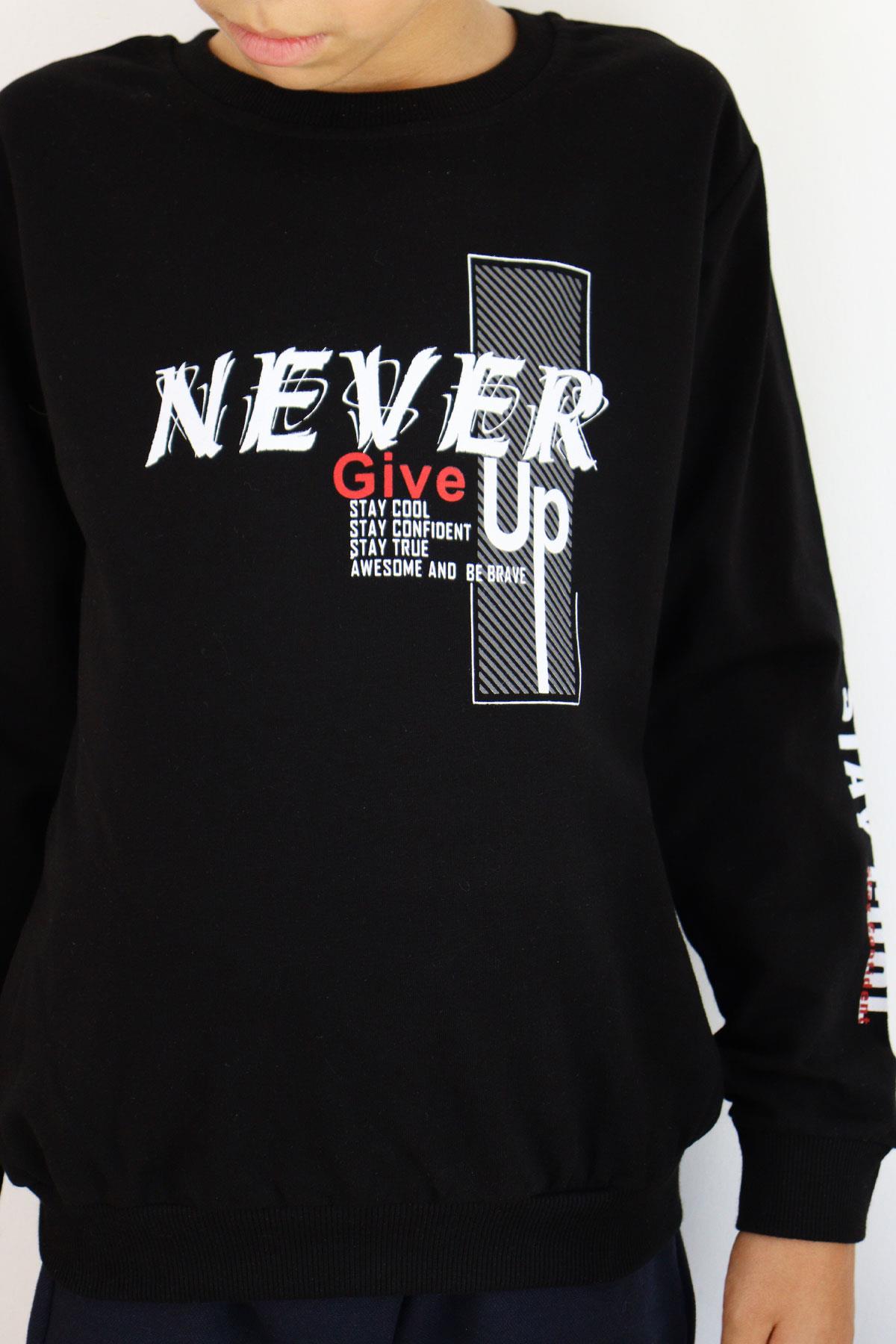 Breeze Erkek Çocuk Sweatshirt Motivasyon Temalı Siyah (8-12 Yaş)