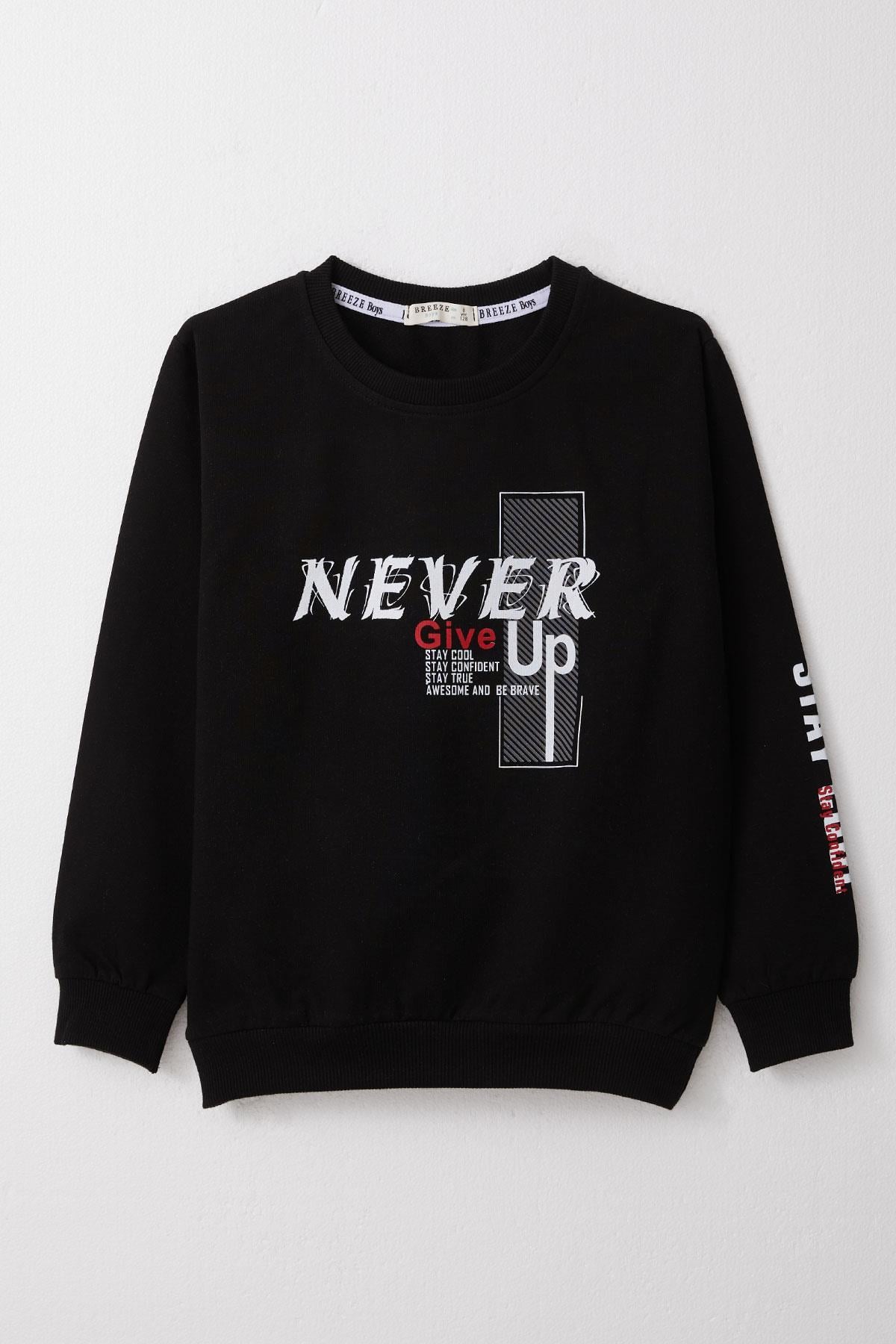 Breeze Erkek Çocuk Sweatshirt Motivasyon Temalı Siyah (8-12 Yaş)