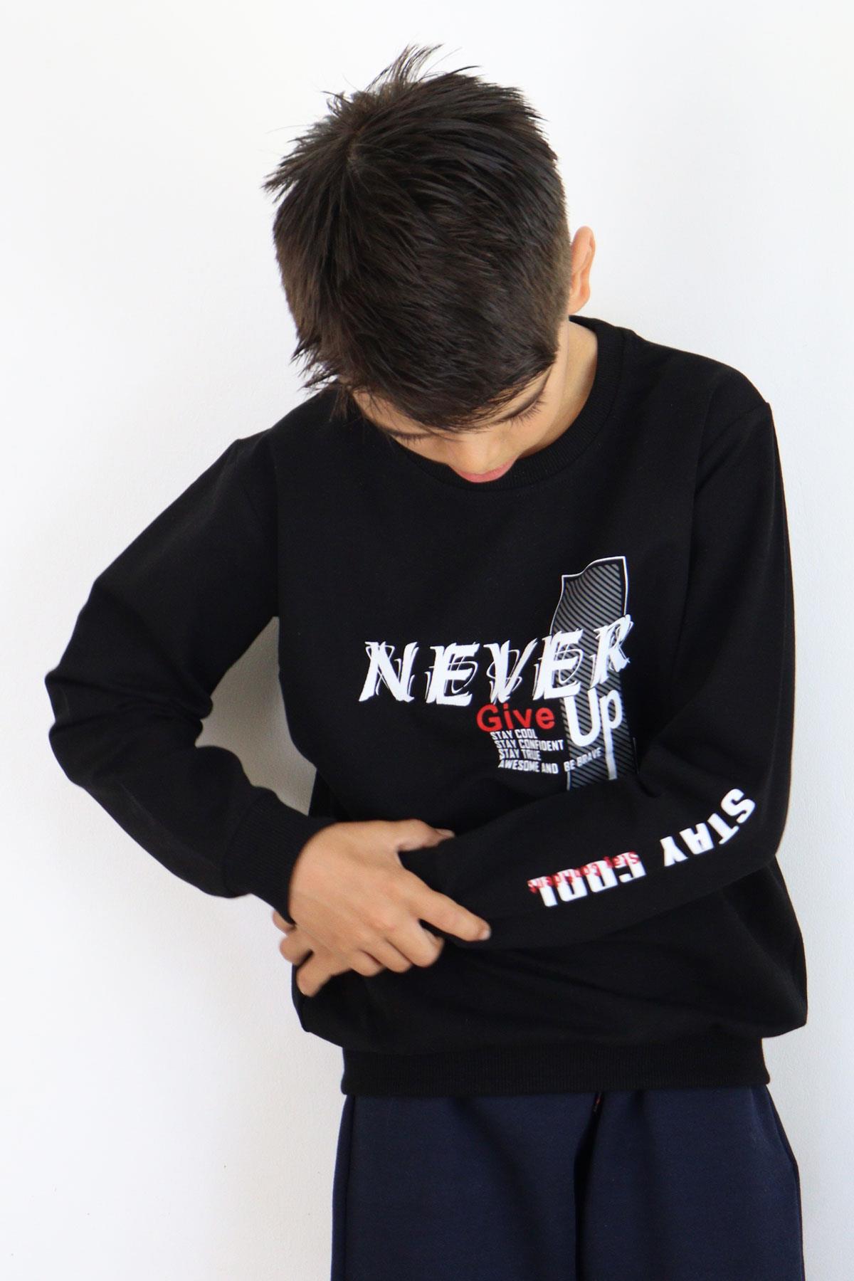 Breeze Erkek Çocuk Sweatshirt Motivasyon Temalı Siyah (8-12 Yaş)