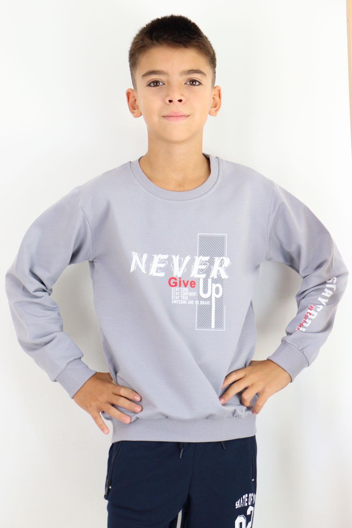 Breeze Erkek Çocuk Sweatshirt Motivasyon Temalı Gri (8-12 Yaş)