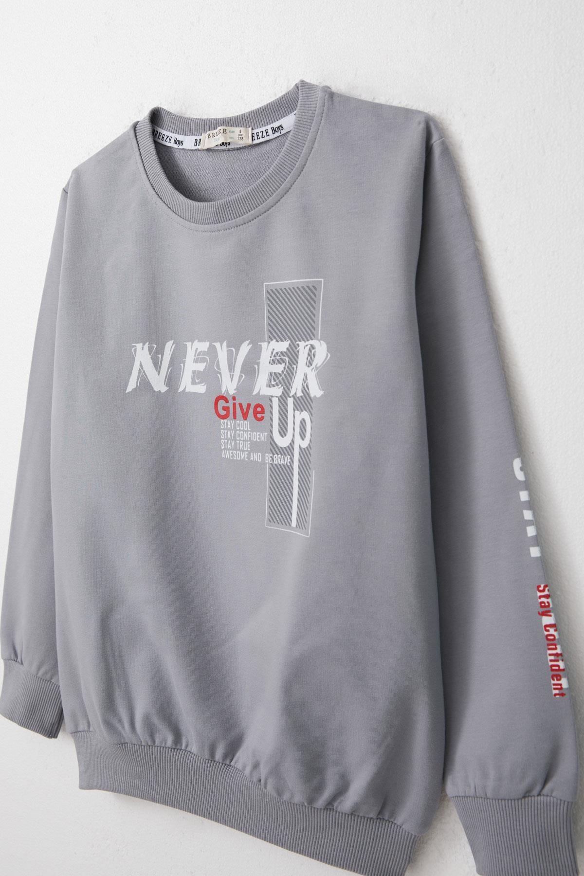 Breeze Erkek Çocuk Sweatshirt Motivasyon Temalı Gri (8-12 Yaş)