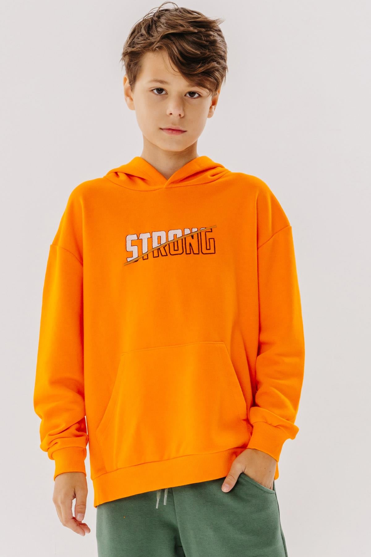 Breeze Erkek Çocuk Sweatshirt Nakışlı Yazı Baskılı Turuncu (8-14 Yaş)
