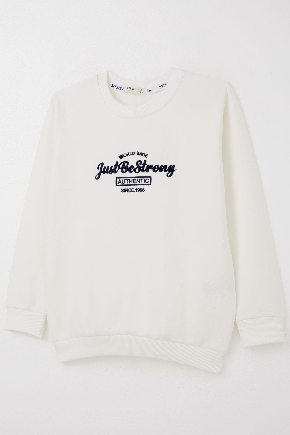 Breeze Erkek Çocuk Sweatshirt Nakışlı Yazı Baskılı Ekru (8-14 Yaş)