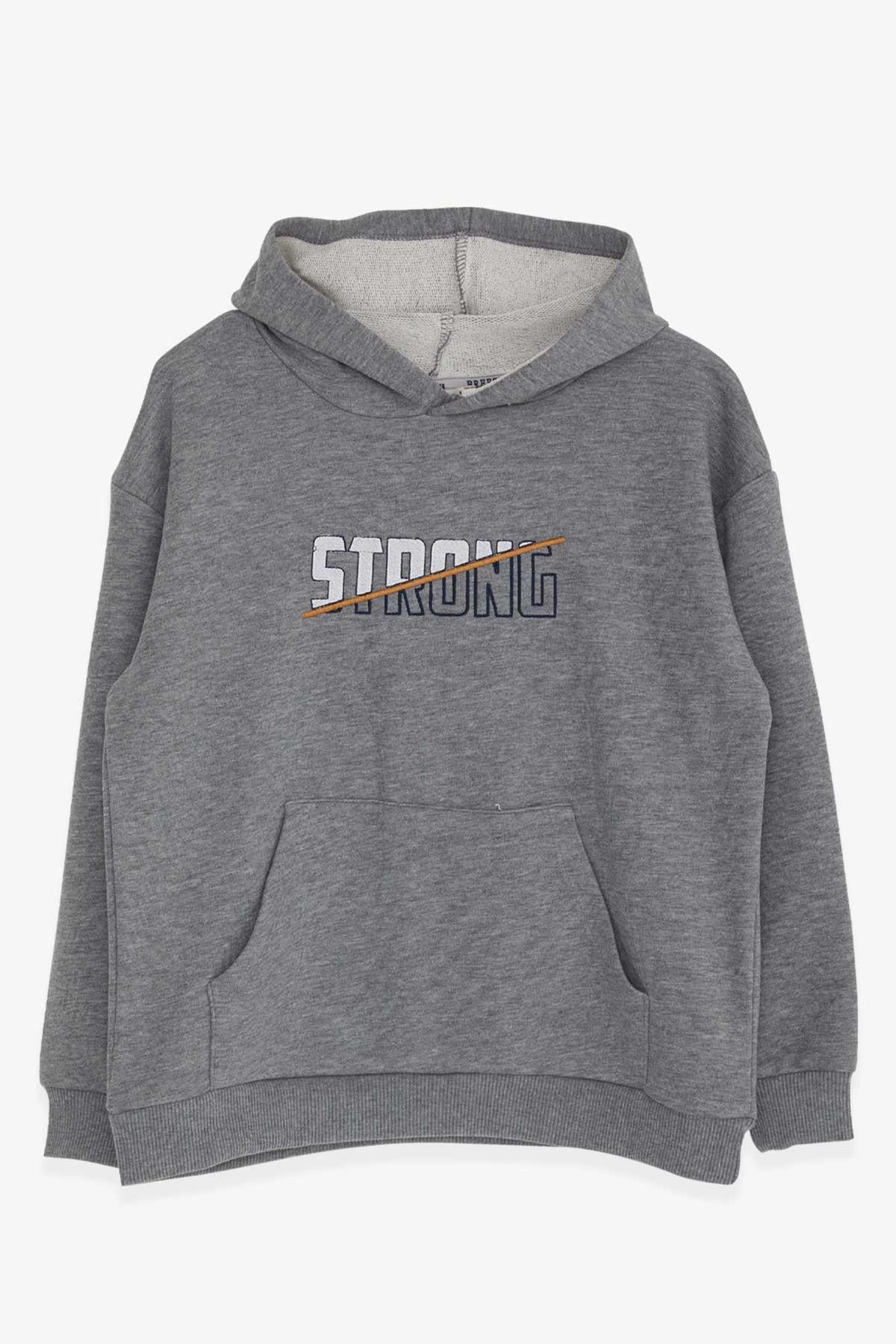 Breeze Erkek Çocuk Sweatshirt Nakışlı Yazı Baskılı Koyu Gri Melanj (8-14 Yaş)
