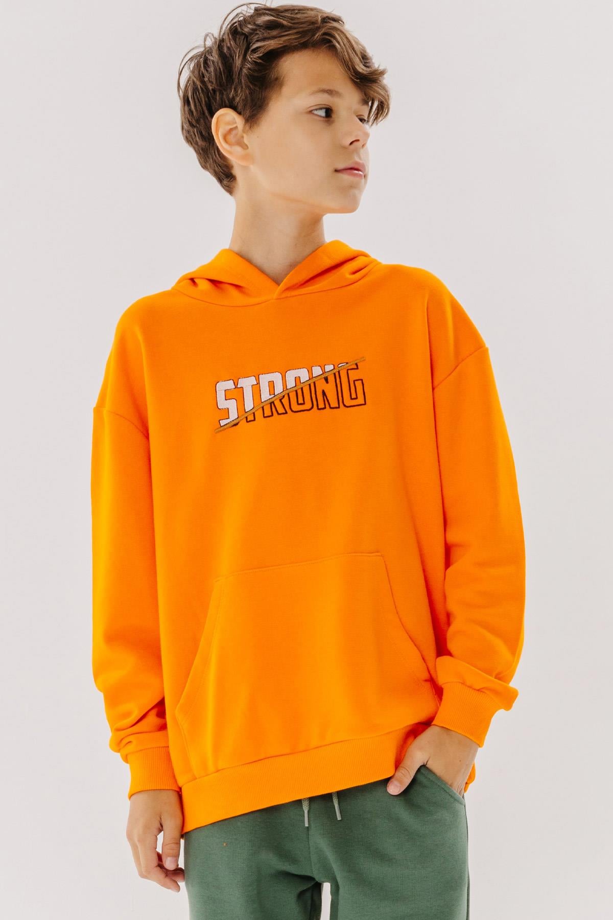 Breeze Erkek Çocuk Sweatshirt Nakışlı Yazı Baskılı Turuncu (8-14 Yaş)