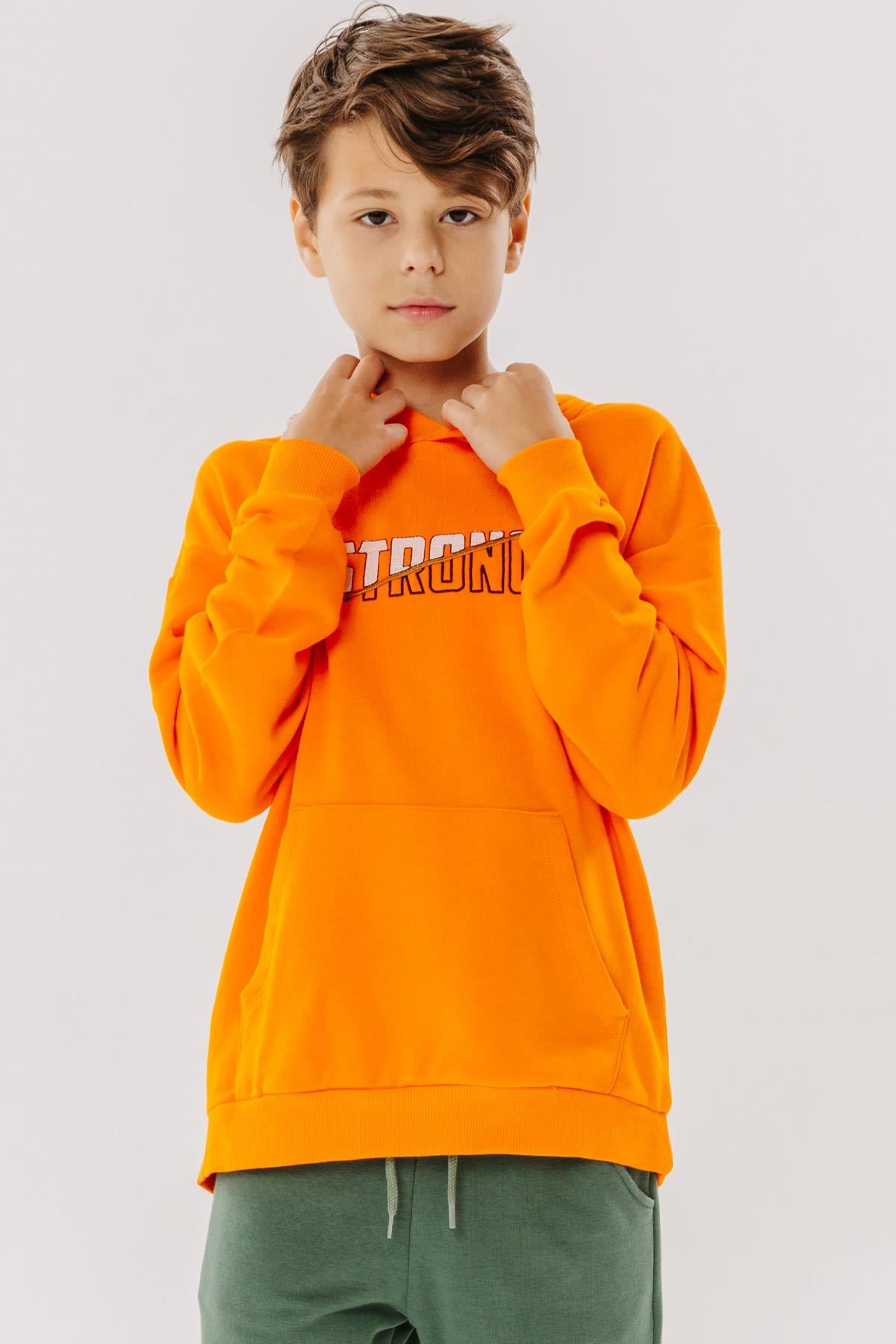 Breeze Erkek Çocuk Sweatshirt Nakışlı Yazı Baskılı Turuncu (8-14 Yaş)