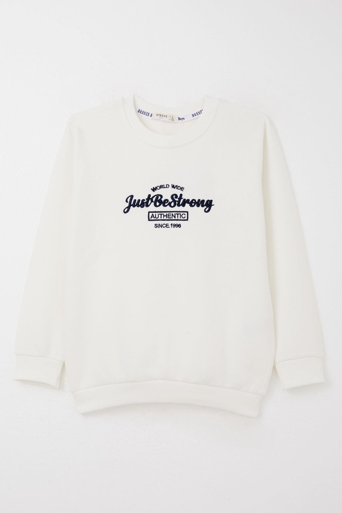 Breeze Erkek Çocuk Sweatshirt Nakışlı Yazı Baskılı Ekru (8-14 Yaş)