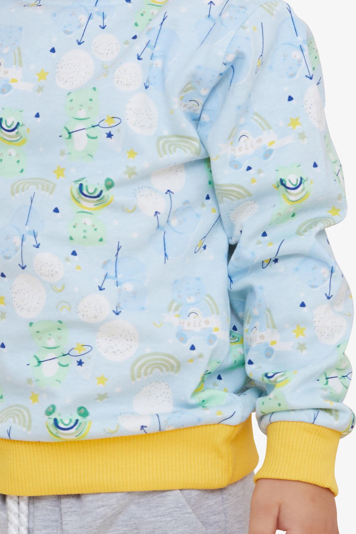 Breeze Erkek Çocuk Sweatshirt Neşeli Ayıcık Desenli Açık Mavi (1.5-5 Yaş)