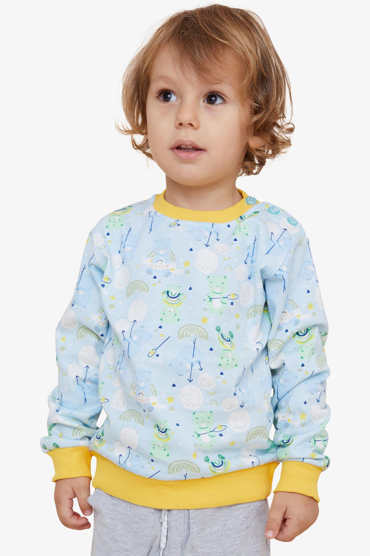 Breeze Erkek Çocuk Sweatshirt Neşeli Ayıcık Desenli Açık Mavi (1.5-5 Yaş)