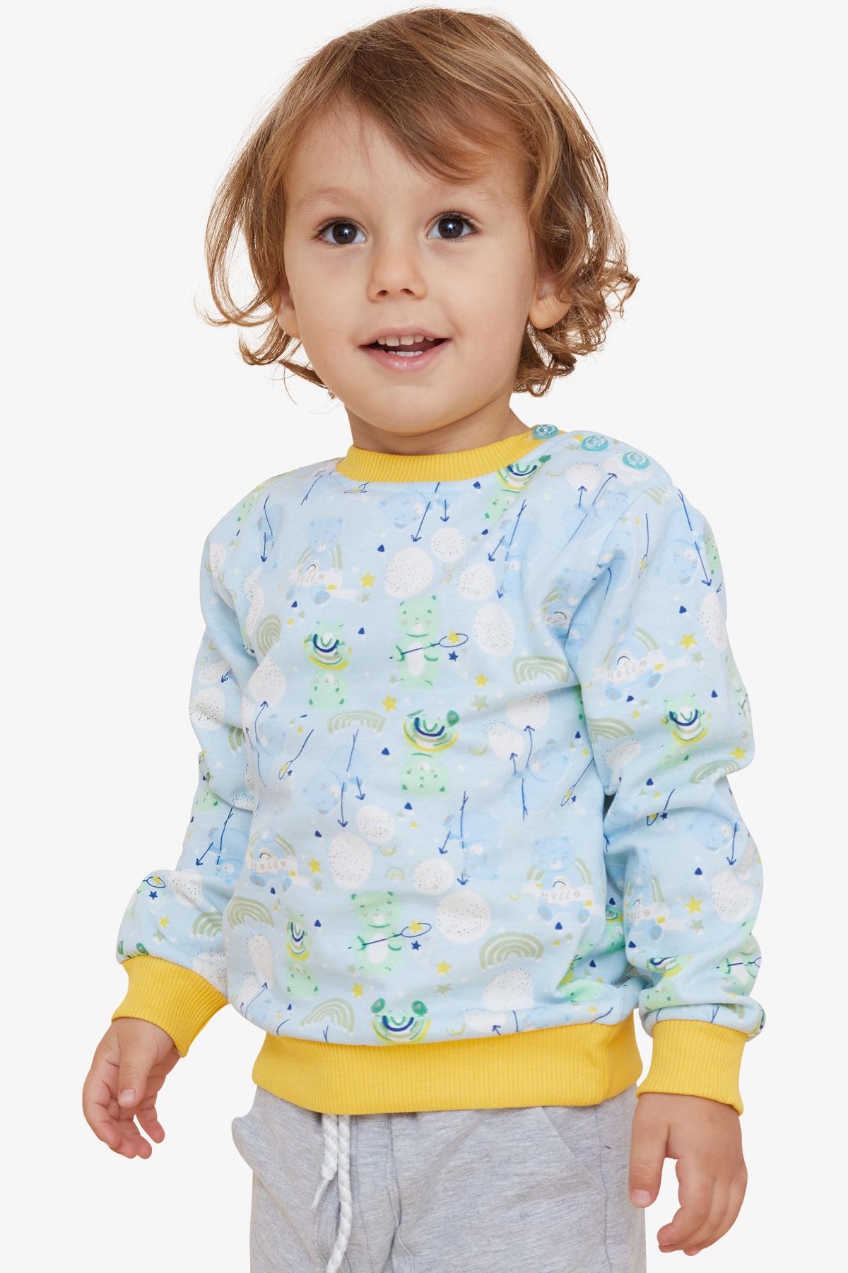 Breeze Erkek Çocuk Sweatshirt Neşeli Ayıcık Desenli Açık Mavi (1.5-5 Yaş)