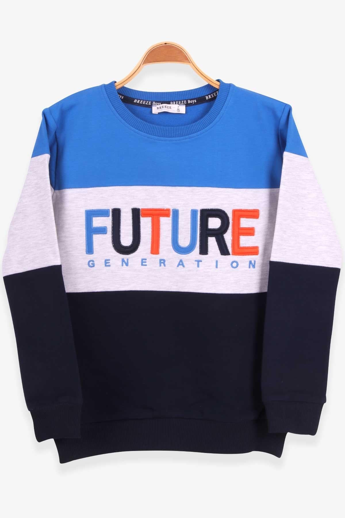 Breeze Erkek Çocuk Sweatshirt Renkli Nakışlı Saks Mavisi (7-12 Yaş)