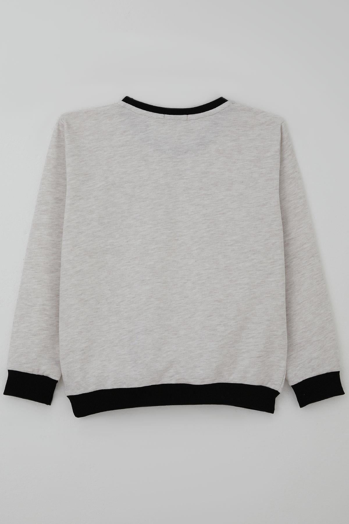 Breeze Erkek Çocuk Sweatshirt Renkli Yazı Baskılı Bej Melanj (10-16 Yaş)