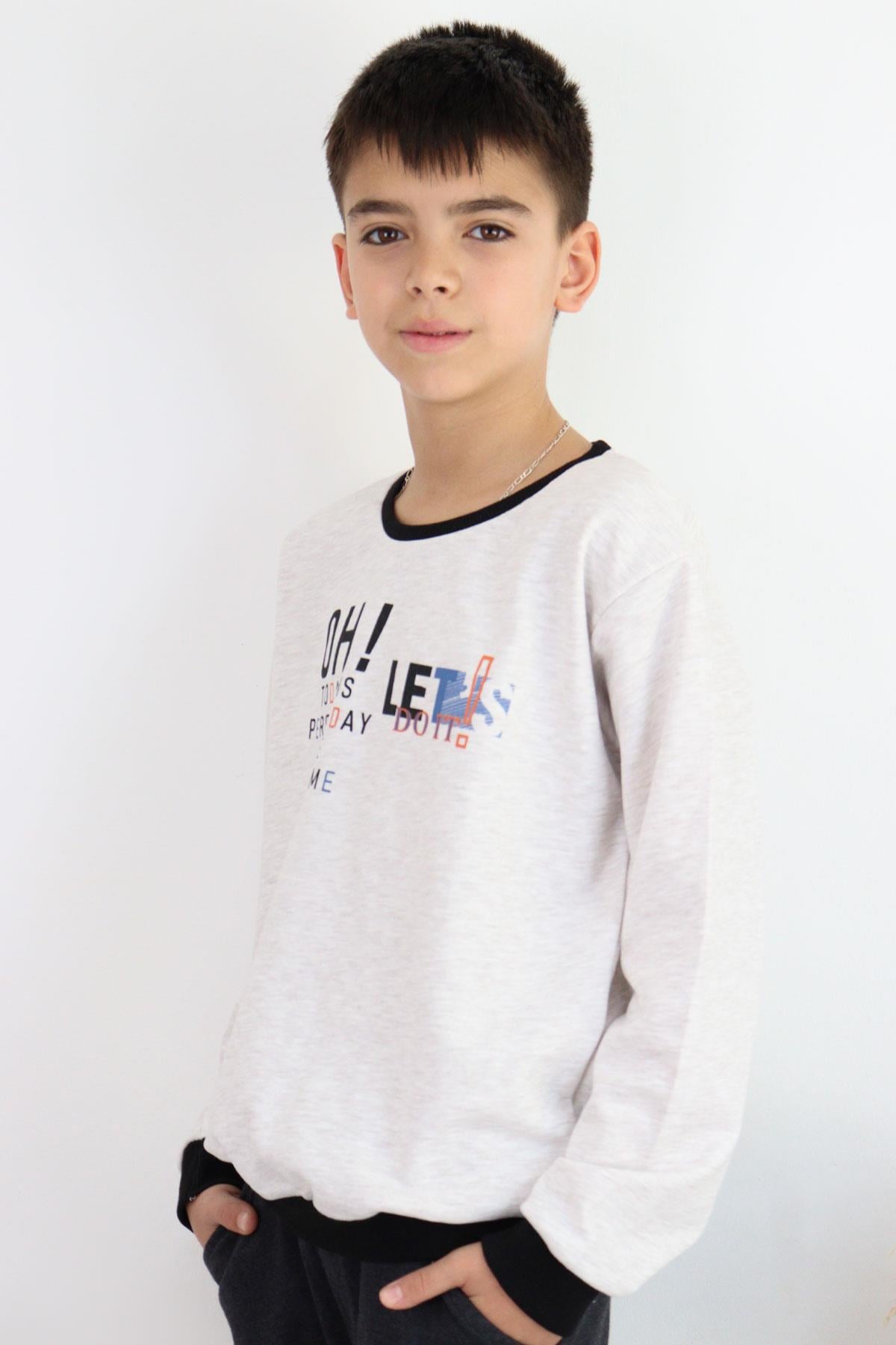 Breeze Erkek Çocuk Sweatshirt Renkli Yazı Baskılı Bej Melanj (10-16 Yaş)
