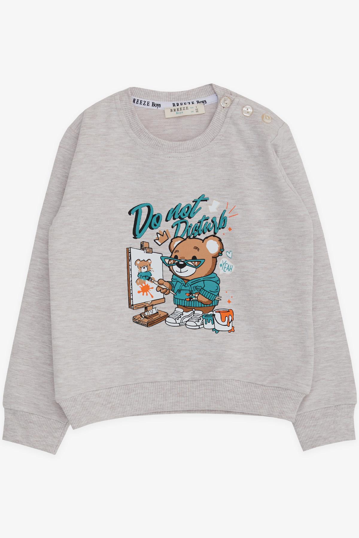 Breeze Erkek Çocuk Sweatshirt Ressam Ayıcık Baskılı Bej Melanj (1-4 Yaş)