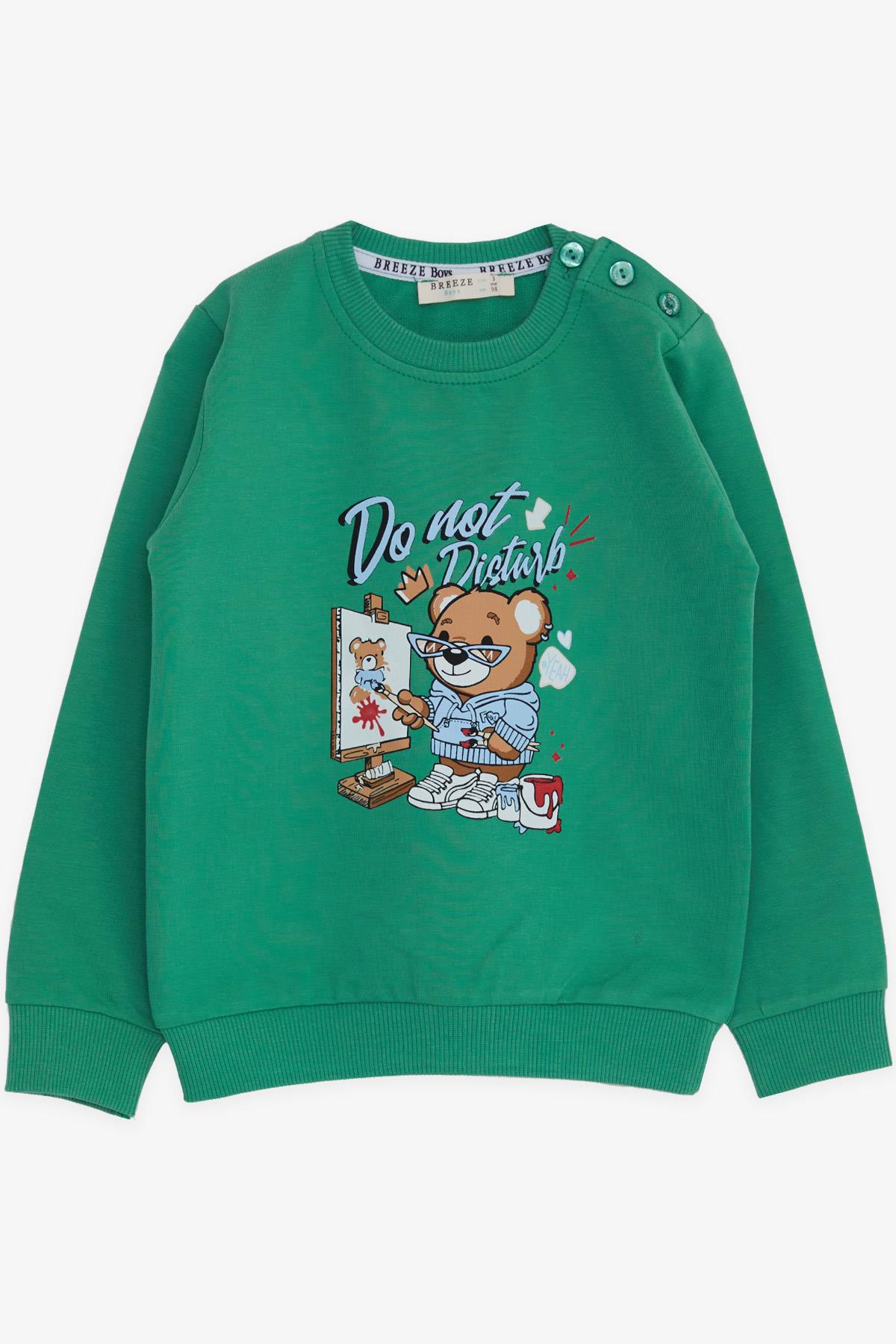 Breeze Erkek Çocuk Sweatshirt Ressam Ayıcık Baskılı Yeşil (1-4 Yaş)