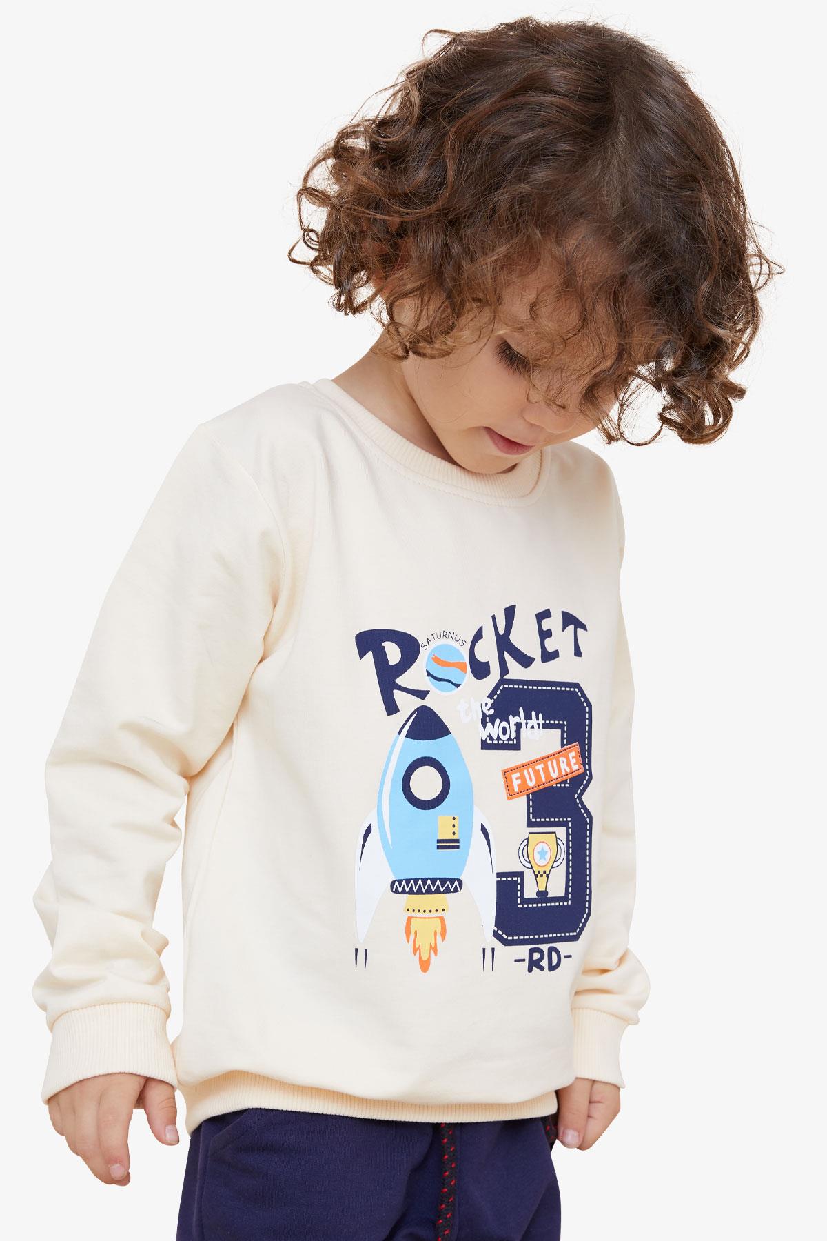 Breeze Erkek Çocuk Sweatshirt Roket Baskılı Krem (1.5-5 Yaş)