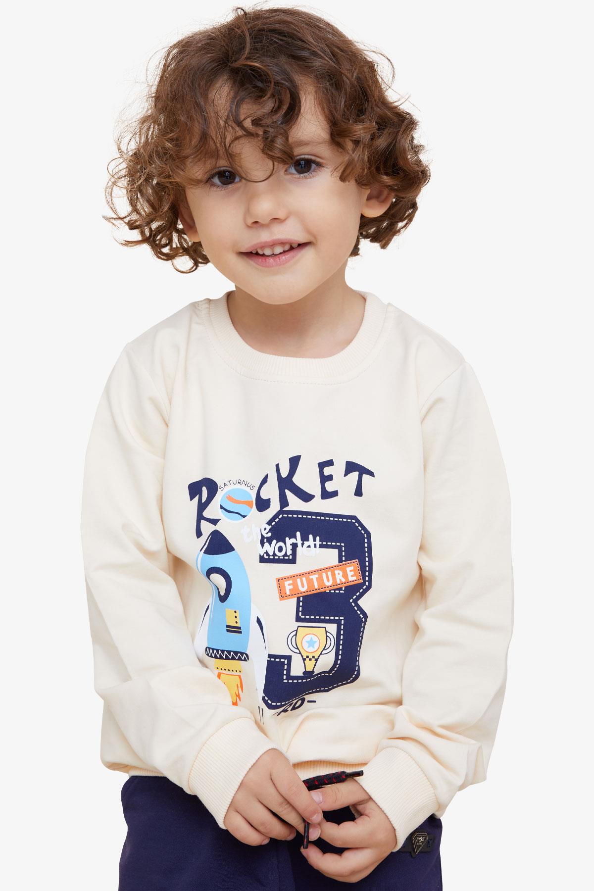 Breeze Erkek Çocuk Sweatshirt Roket Baskılı Krem (1.5-5 Yaş)