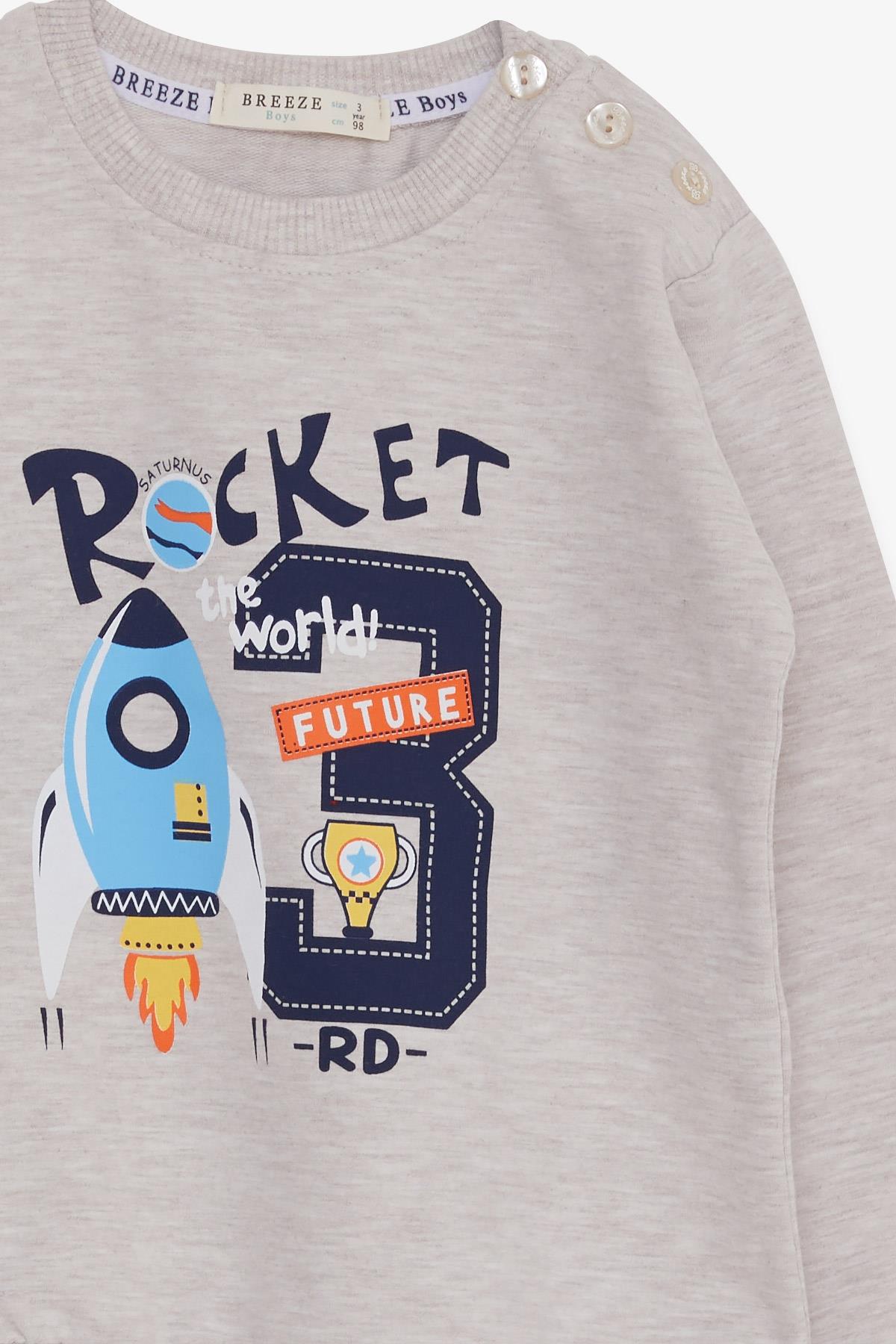 Breeze Erkek Çocuk Sweatshirt Roket Baskılı Bej Melanj (1.5-5 Yaş)