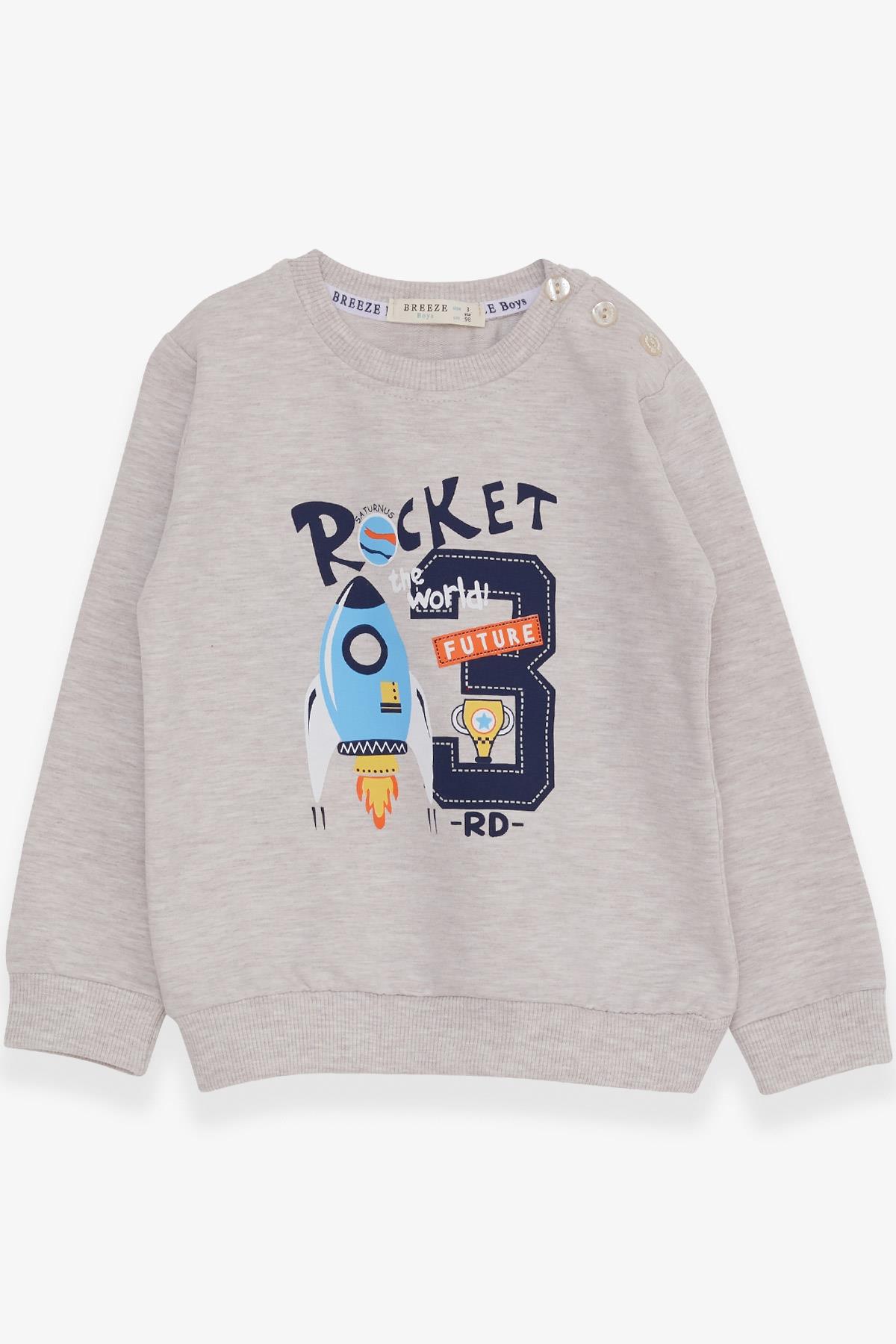 Breeze Erkek Çocuk Sweatshirt Roket Baskılı Bej Melanj (1.5-5 Yaş)