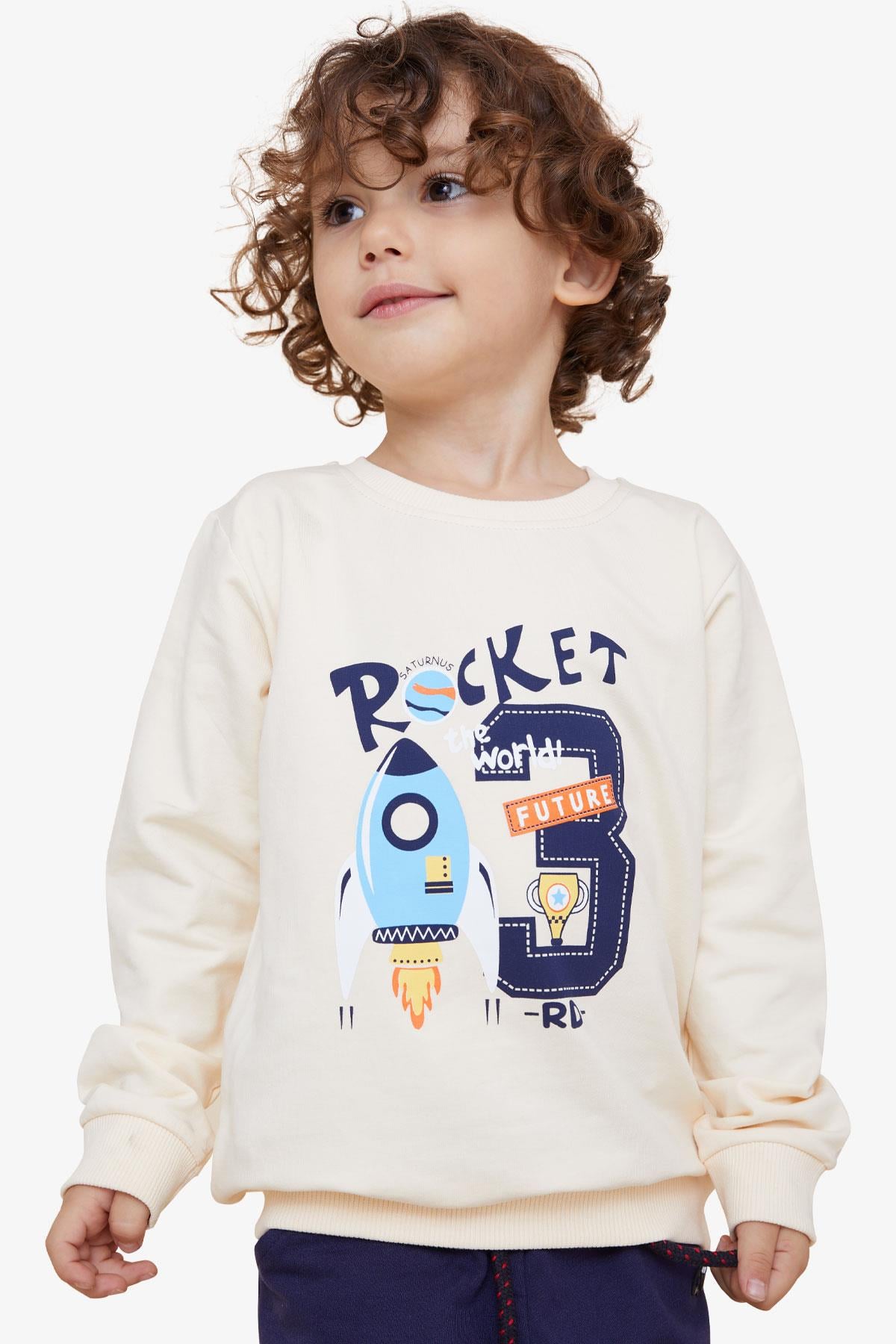 Breeze Erkek Çocuk Sweatshirt Roket Baskılı Krem (1.5-5 Yaş)