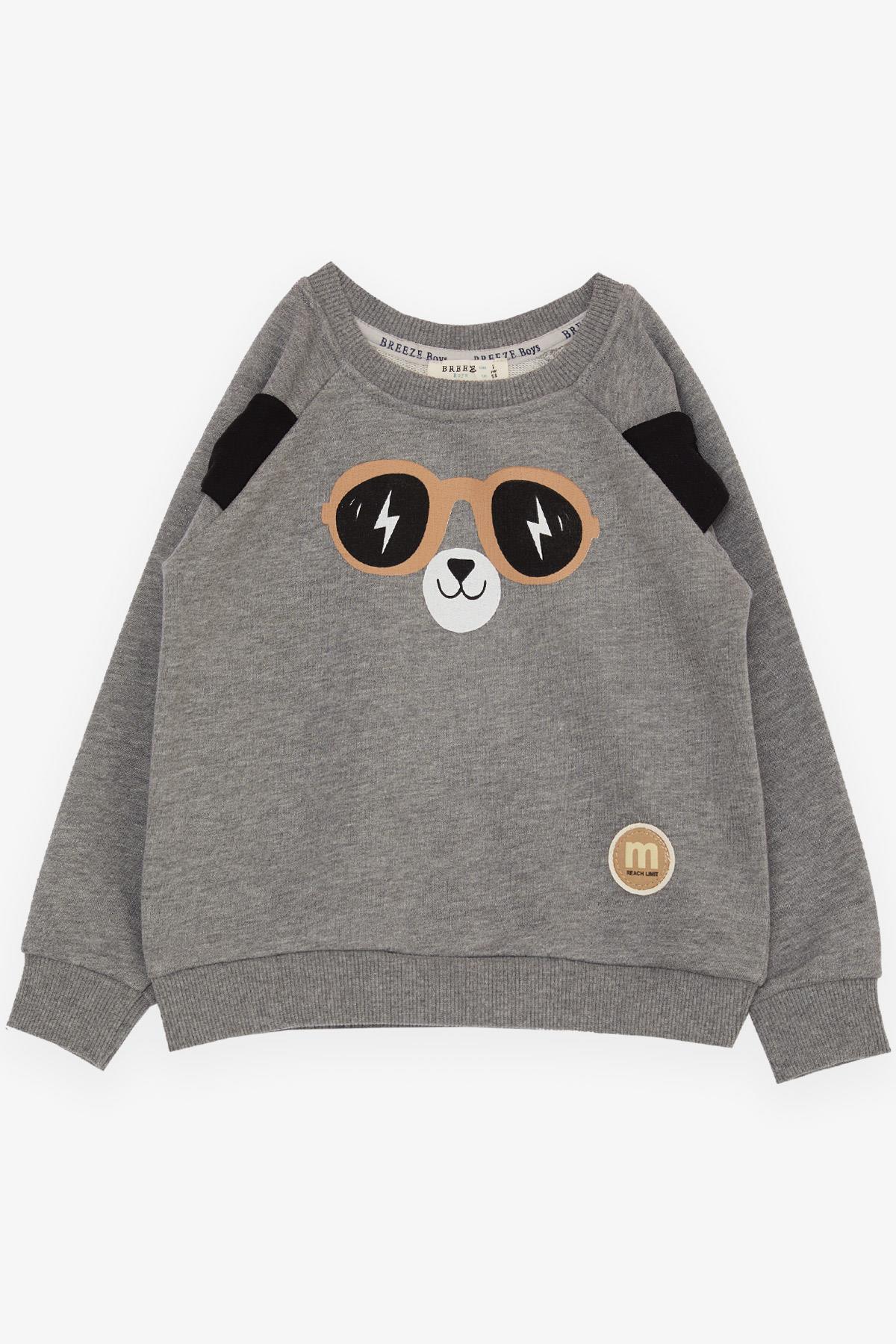 Breeze Erkek Çocuk Sweatshirt Sevimli Ayıcık Baskılı Kulakları Hareketli Koyu Gri Melanj (2-6 Yaş)