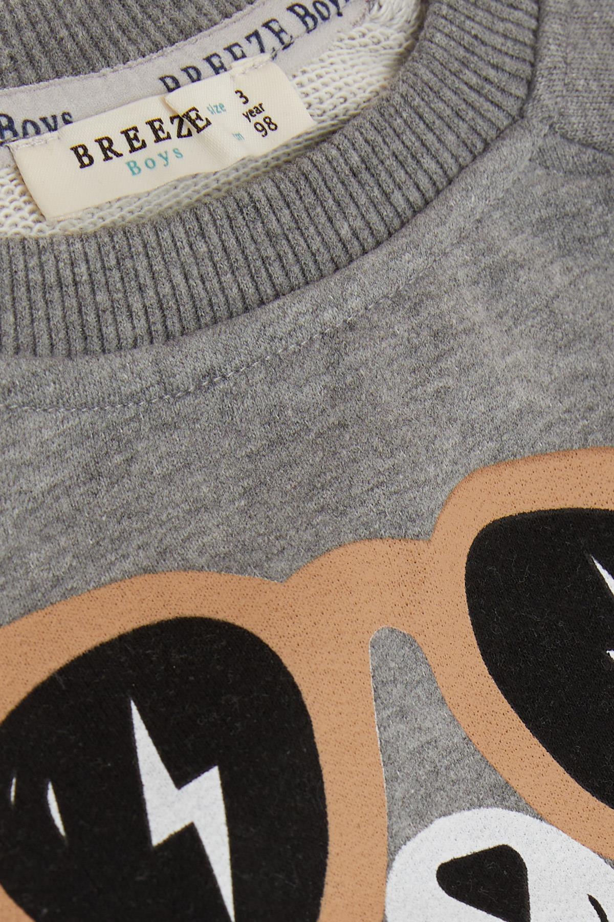 Breeze Erkek Çocuk Sweatshirt Sevimli Ayıcık Baskılı Kulakları Hareketli Koyu Gri Melanj (2-6 Yaş)