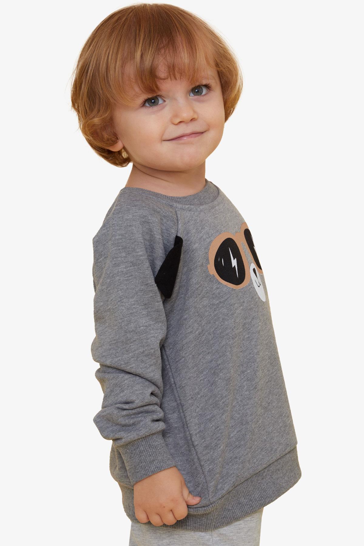 Breeze Erkek Çocuk Sweatshirt Sevimli Ayıcık Baskılı Kulakları Hareketli Koyu Gri Melanj (2-6 Yaş)