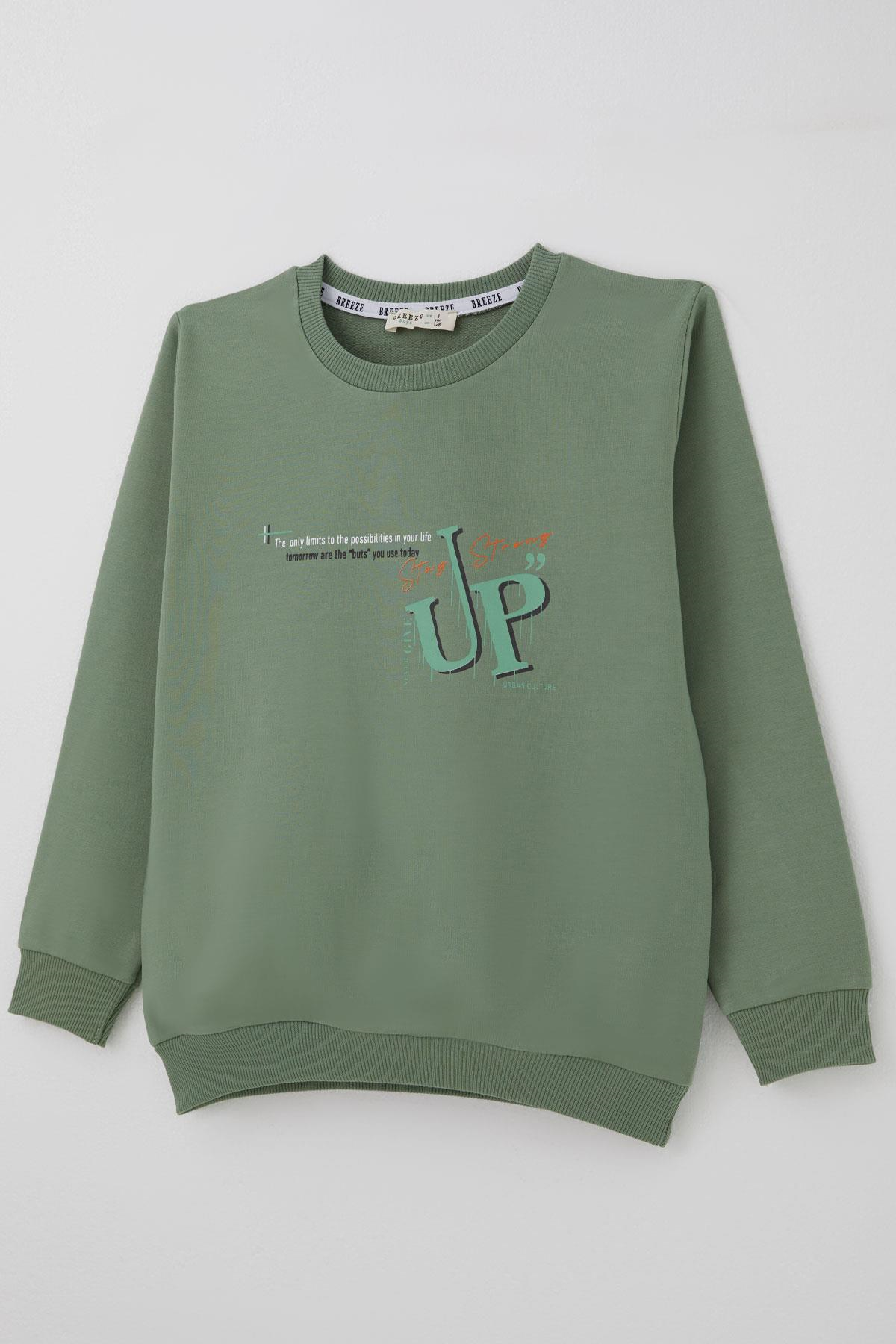 Breeze Erkek Çocuk Sweatshirt Sırt Yazı Baskı Detaylı Mint Yeşili (5-9 Yaş)