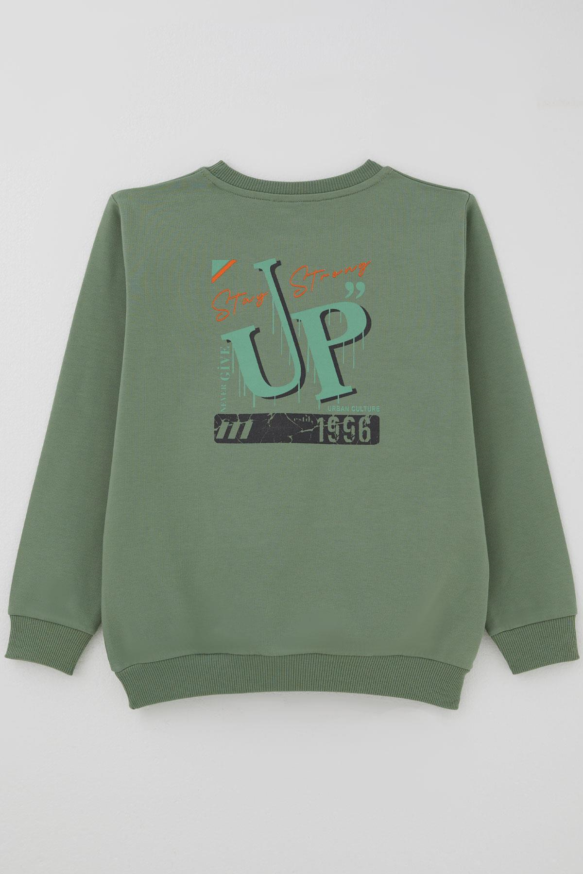 Breeze Erkek Çocuk Sweatshirt Sırt Yazı Baskı Detaylı Mint Yeşili (5-9 Yaş)
