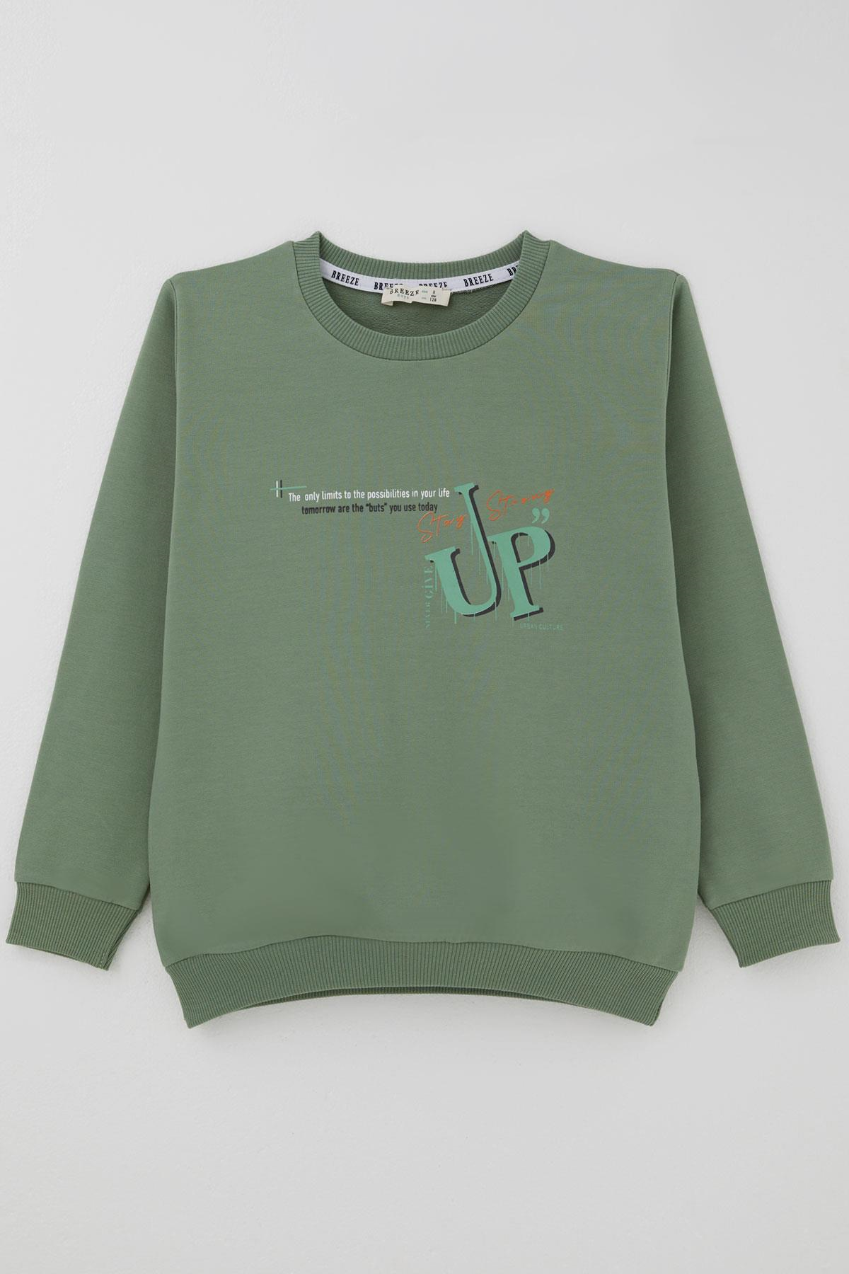 Breeze Erkek Çocuk Sweatshirt Sırt Yazı Baskı Detaylı Mint Yeşili (5-9 Yaş)