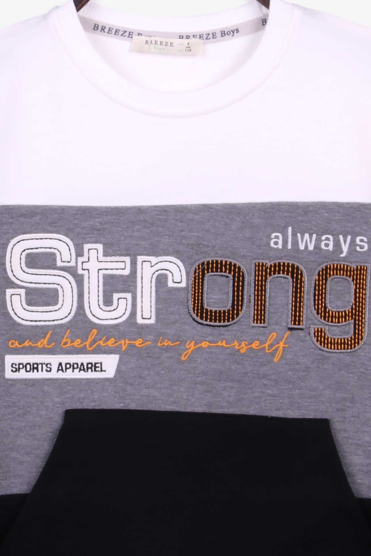 Breeze Erkek Çocuk Sweatshirt Strong Nakışlı Füme (8-14 Yaş)