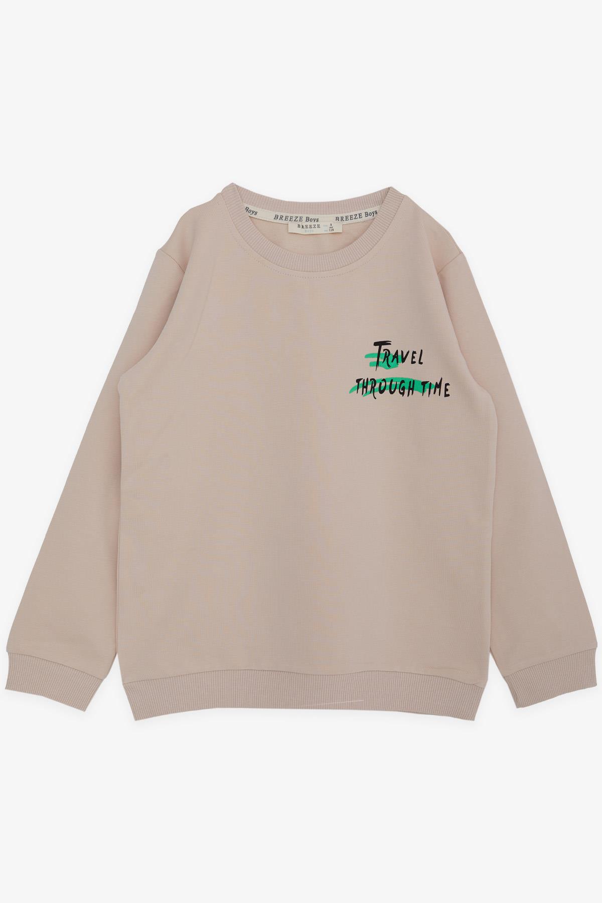 Breeze Erkek Çocuk Sweatshirt Uzay Temalı Astronot Baskılı Bej (4-9 Yaş)
