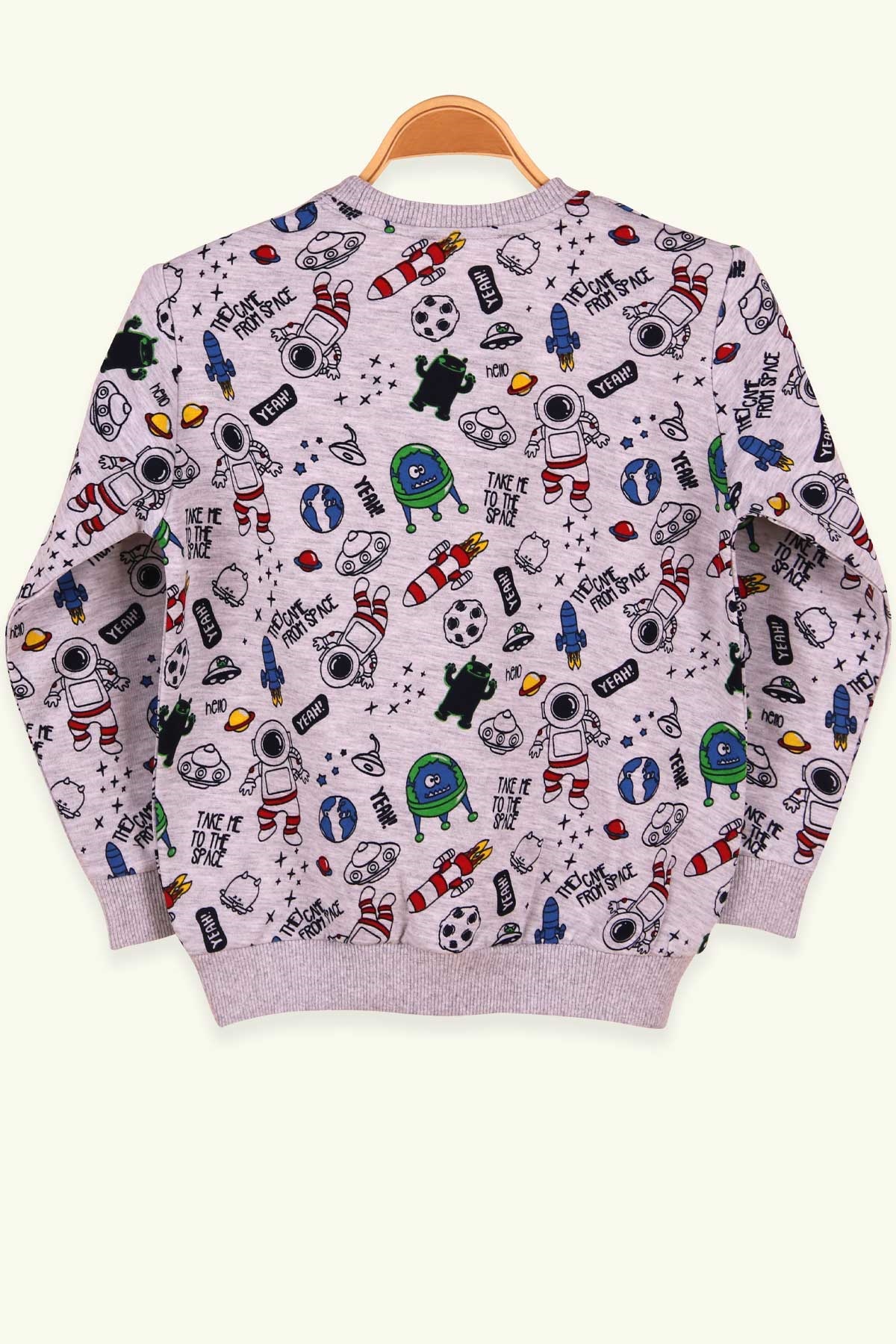 Breeze Erkek Çocuk Sweatshirt Uzay Temalı Açık Gri (5-9 Yaş)
