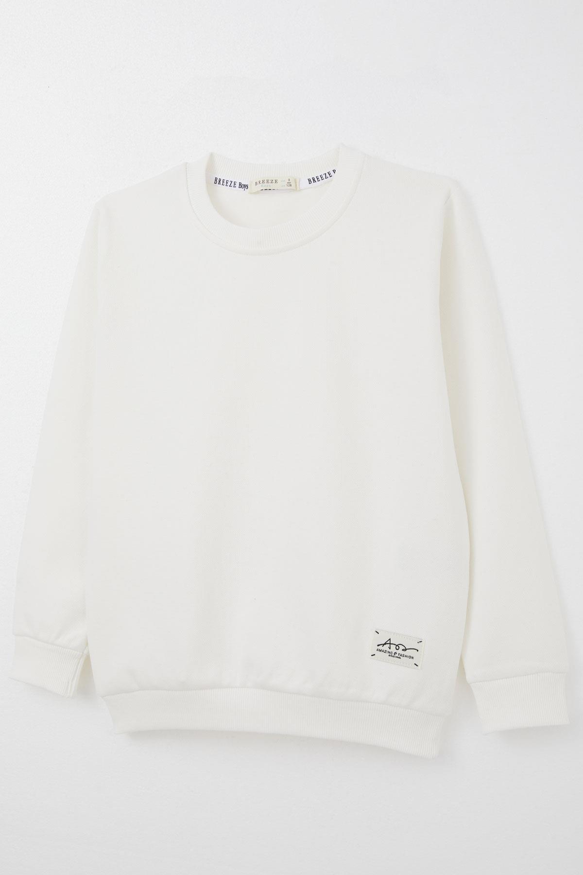 Breeze Erkek Çocuk Sweatshirt Yazı Armalı Ekru (8-14 Yaş)