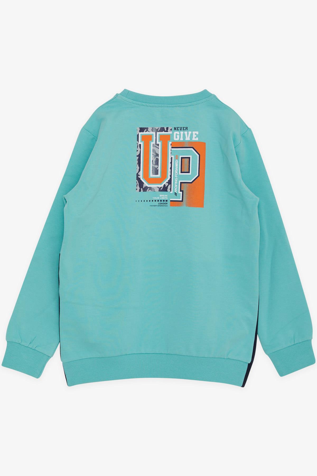 Breeze Erkek Çocuk Sweatshirt Yazı Baskılı Su Yeşili (8-12 Yaş)