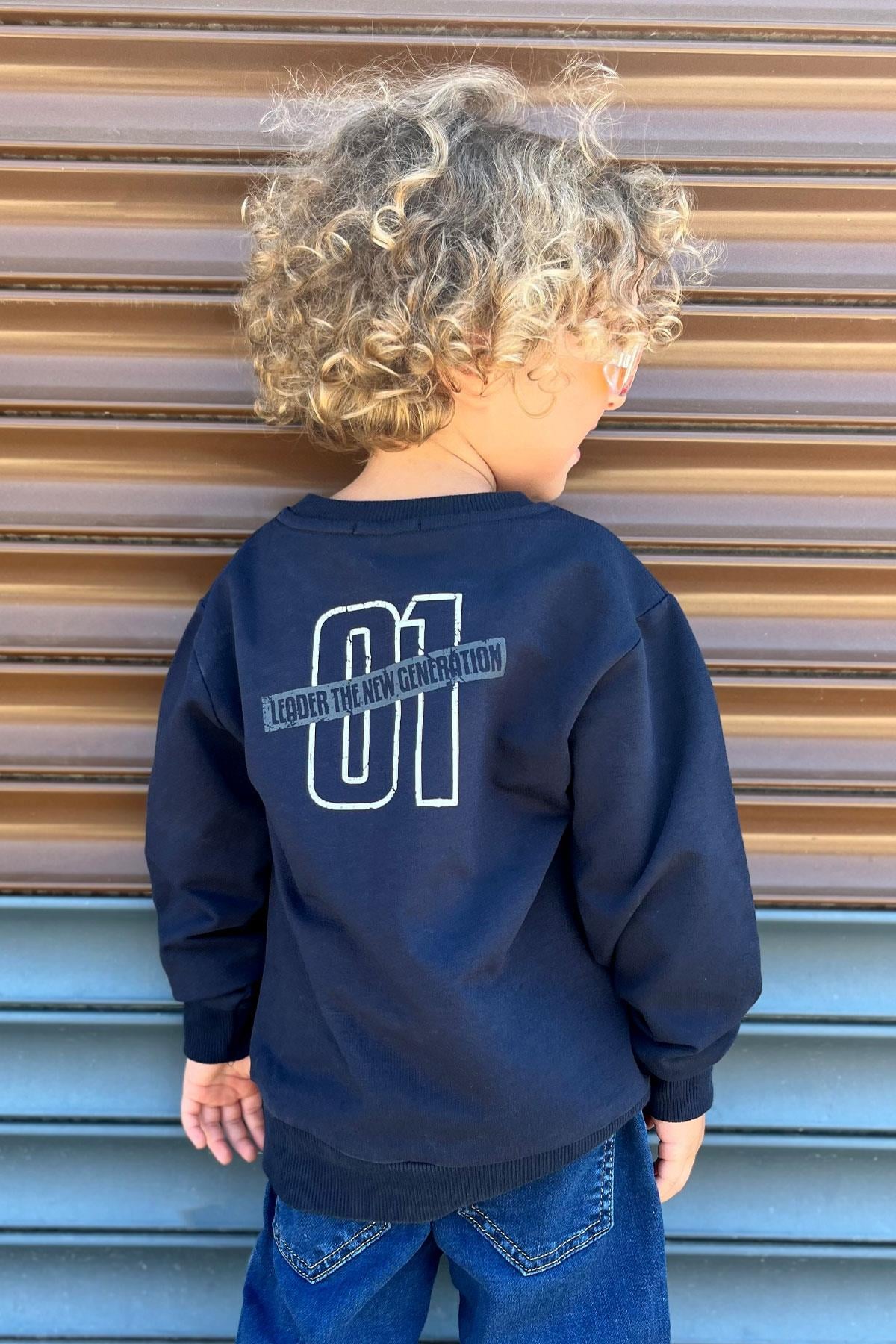Breeze Erkek Çocuk Sweatshirt Yazı Baskılı Lacivert (4-8 Yaş)