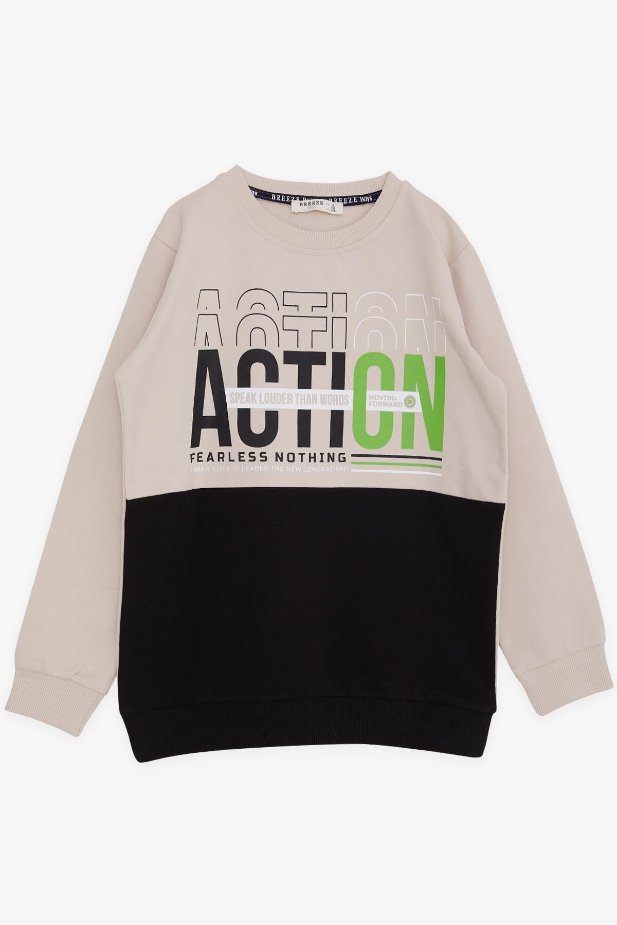 Breeze Erkek Çocuk Sweatshirt Yazı Baskılı Bej (8-12 Yaş)