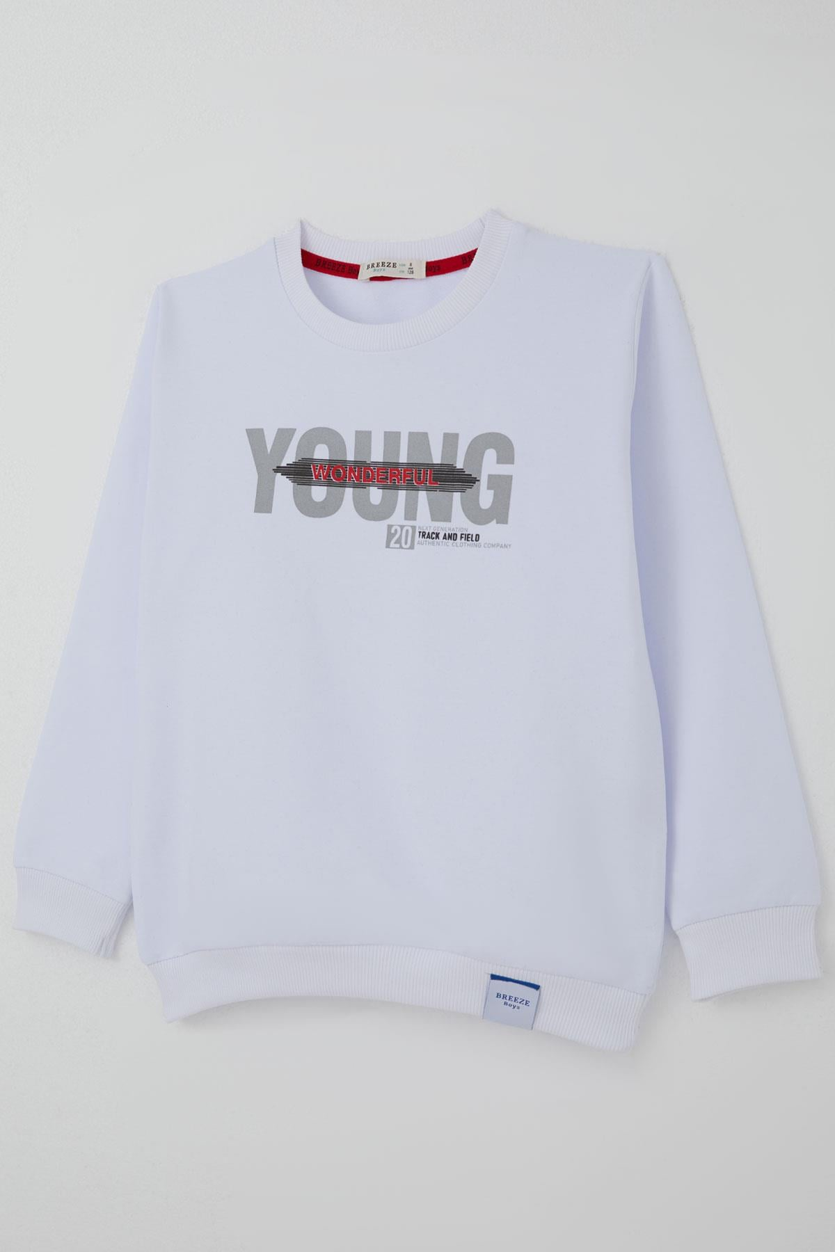 Breeze Erkek Çocuk Sweatshirt Yazı Baskılı Beyaz (8-14 Yaş)