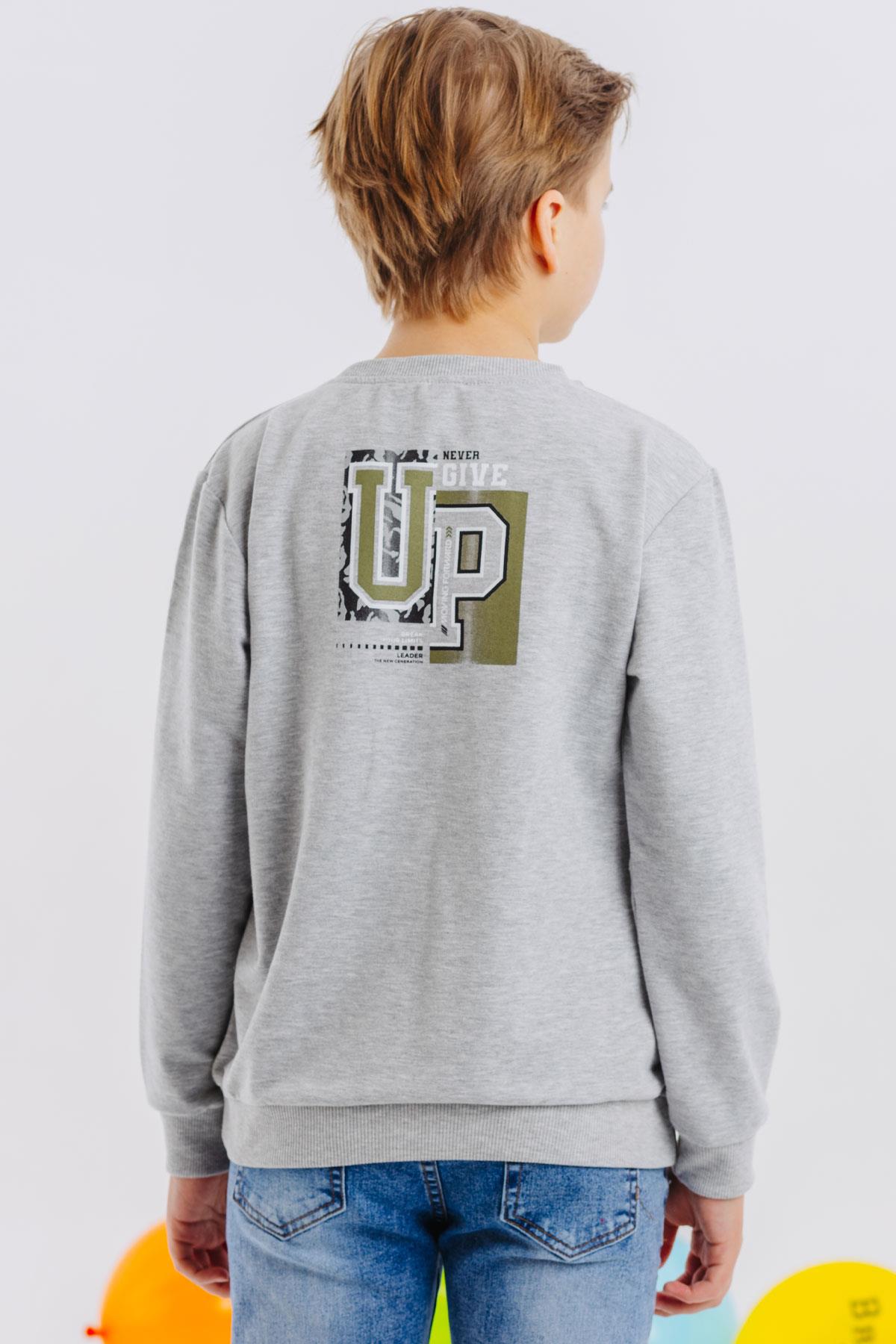 Breeze Erkek Çocuk Sweatshirt Yazı Baskılı Açık Gri Melanj (8-12 Yaş)