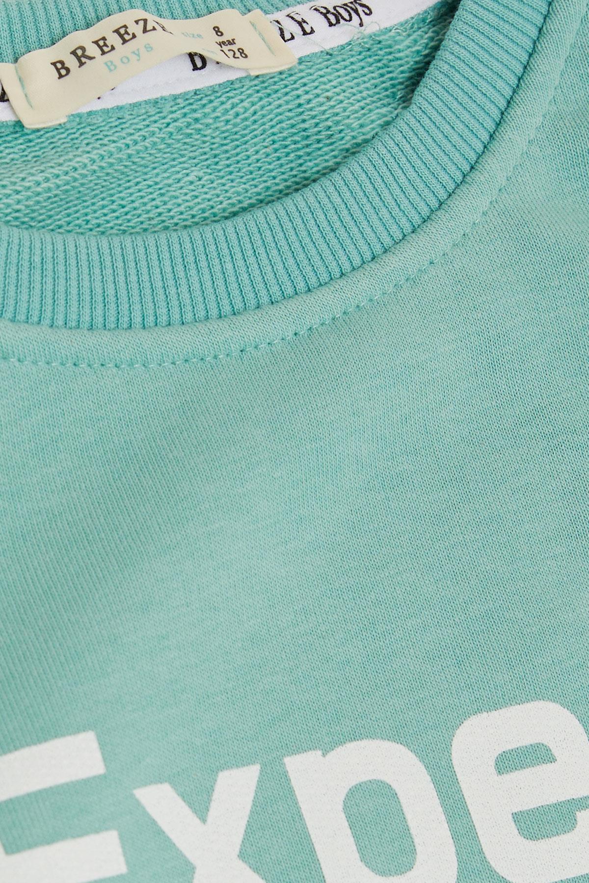 Breeze Erkek Çocuk Sweatshirt Yazı Baskılı Su Yeşili (4-8 Yaş)