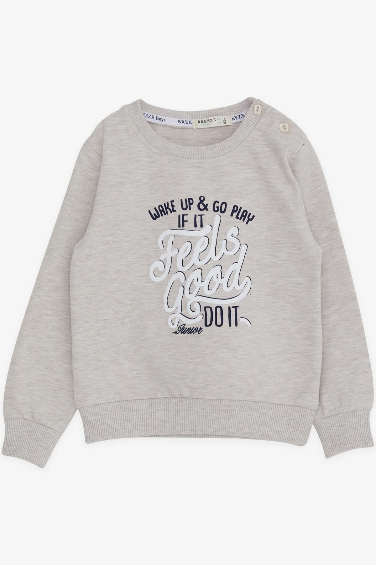 Breeze Erkek Çocuk Sweatshirt Yazı Baskılı Bej Melanj (2-6 Yaş)