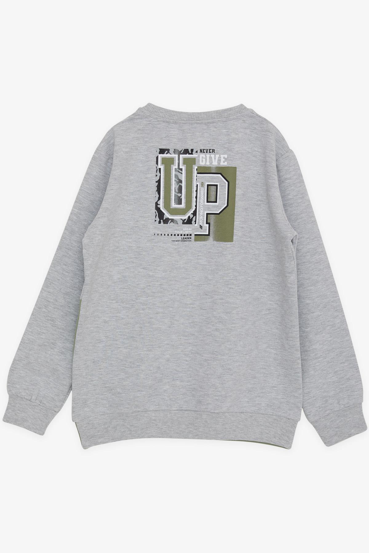 Breeze Erkek Çocuk Sweatshirt Yazı Baskılı Açık Gri Melanj (8-12 Yaş)