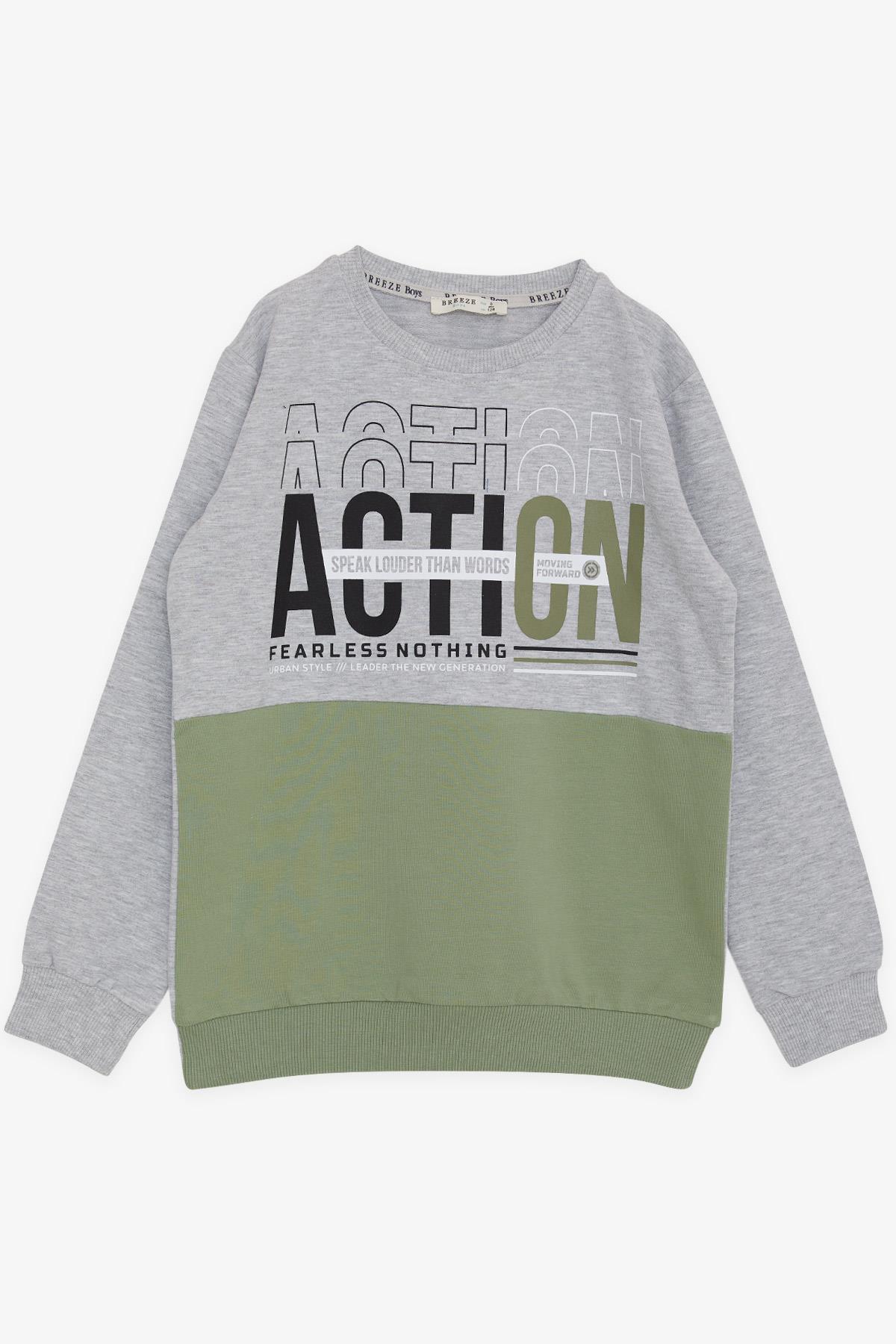 Breeze Erkek Çocuk Sweatshirt Yazı Baskılı Açık Gri Melanj (8-12 Yaş)