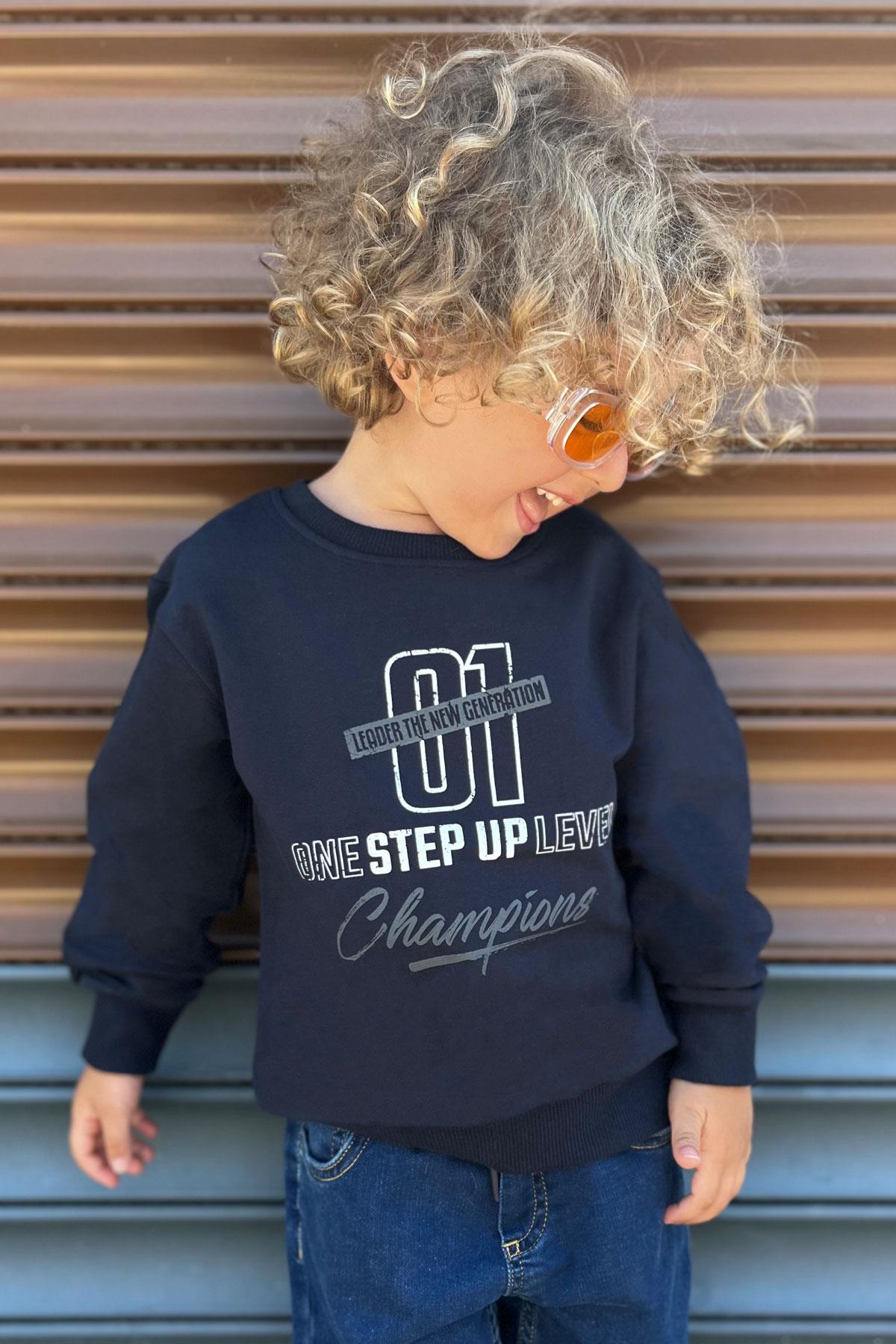 Breeze Erkek Çocuk Sweatshirt Yazı Baskılı Lacivert (4-8 Yaş)